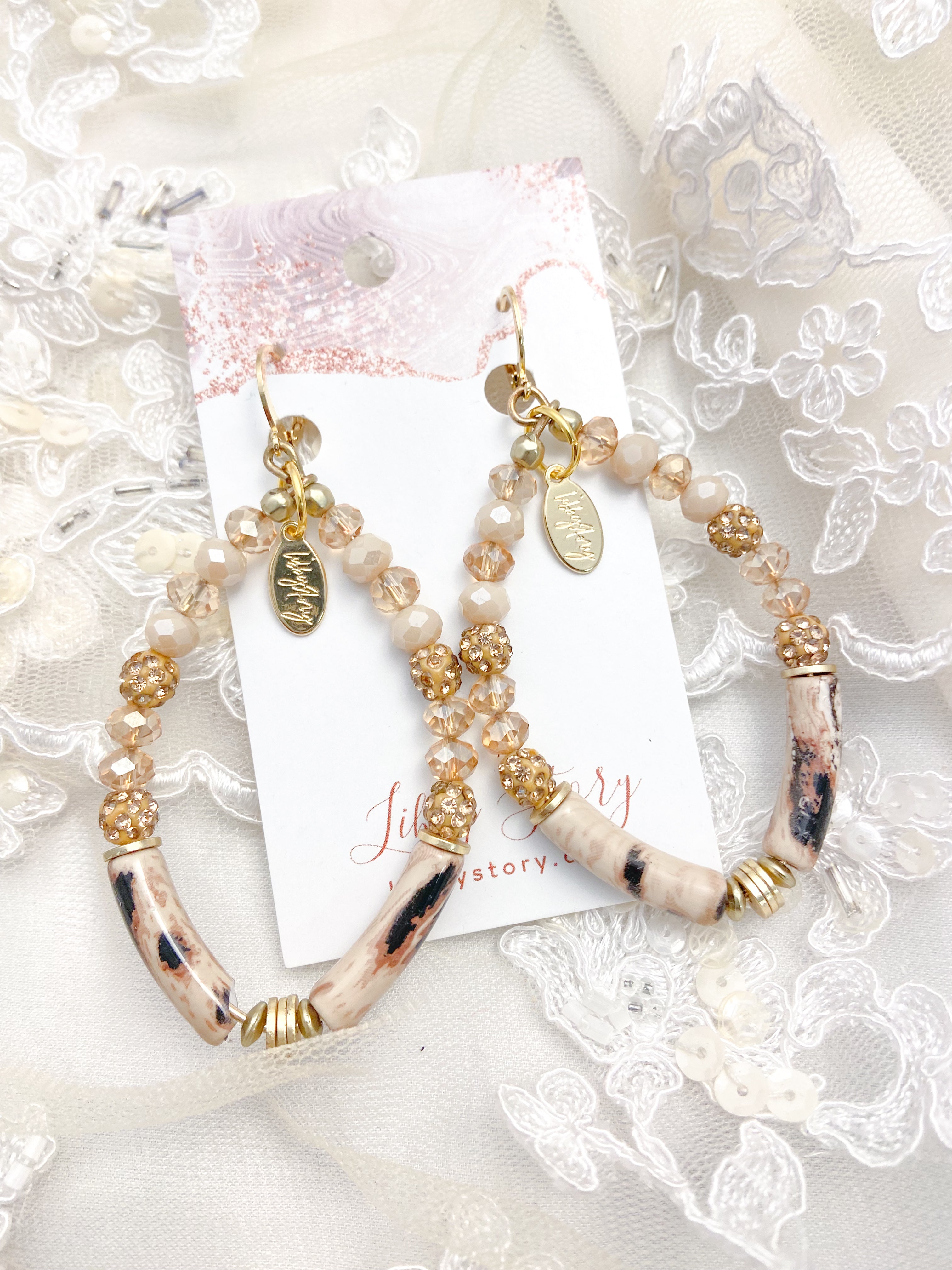 Leopard & Sparkle Long Oval Earrings