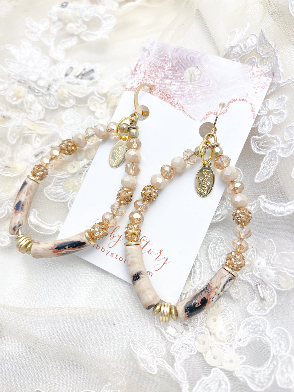Leopard & Sparkle Long Oval Earrings