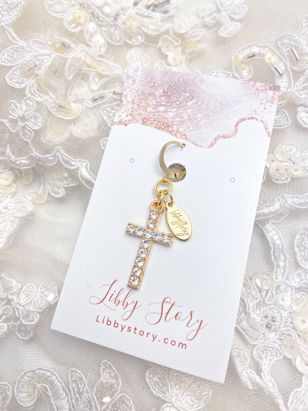 Rhinestone Cross Clip On Charm