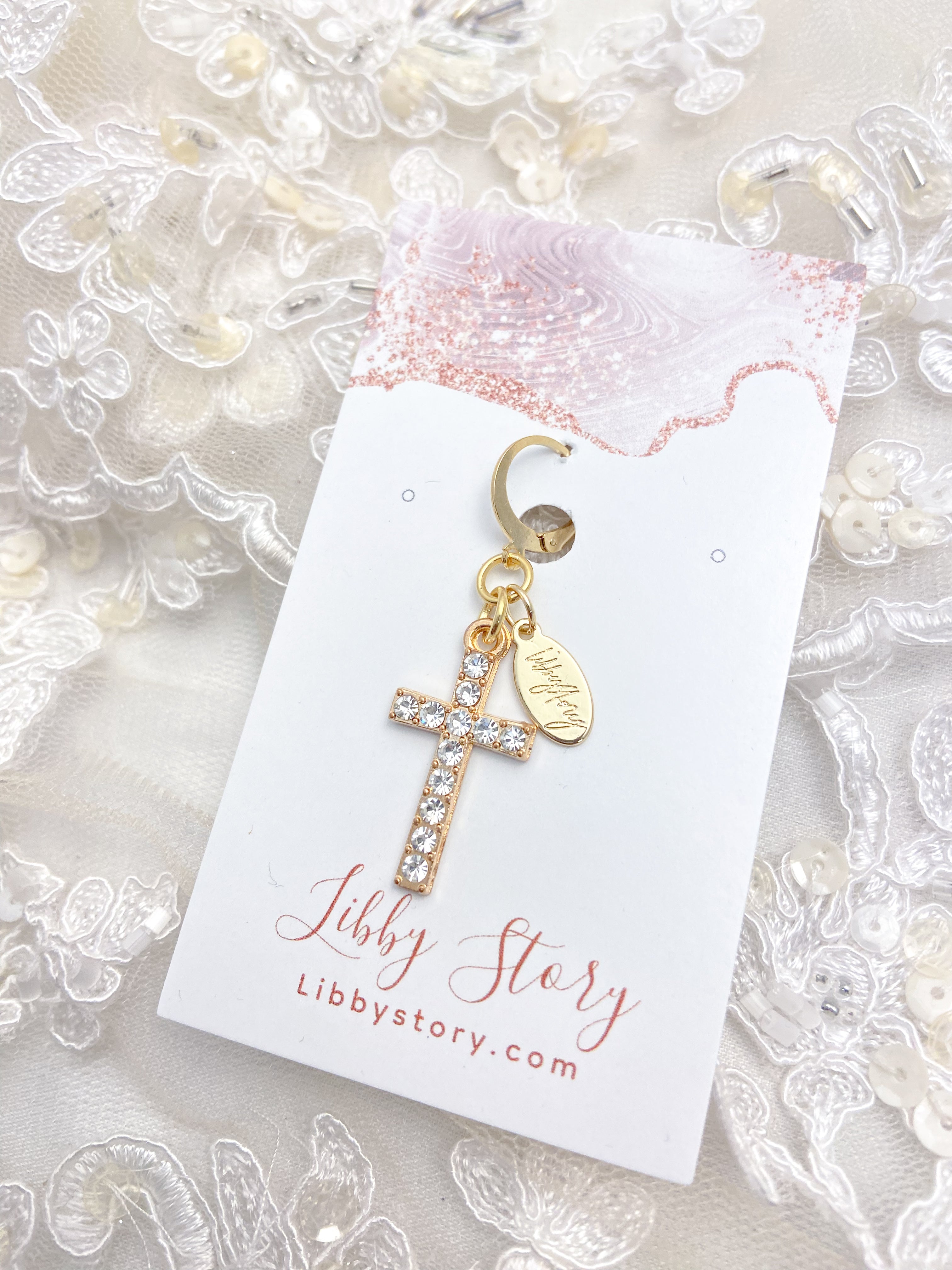 Rhinestone Cross Clip On Charm