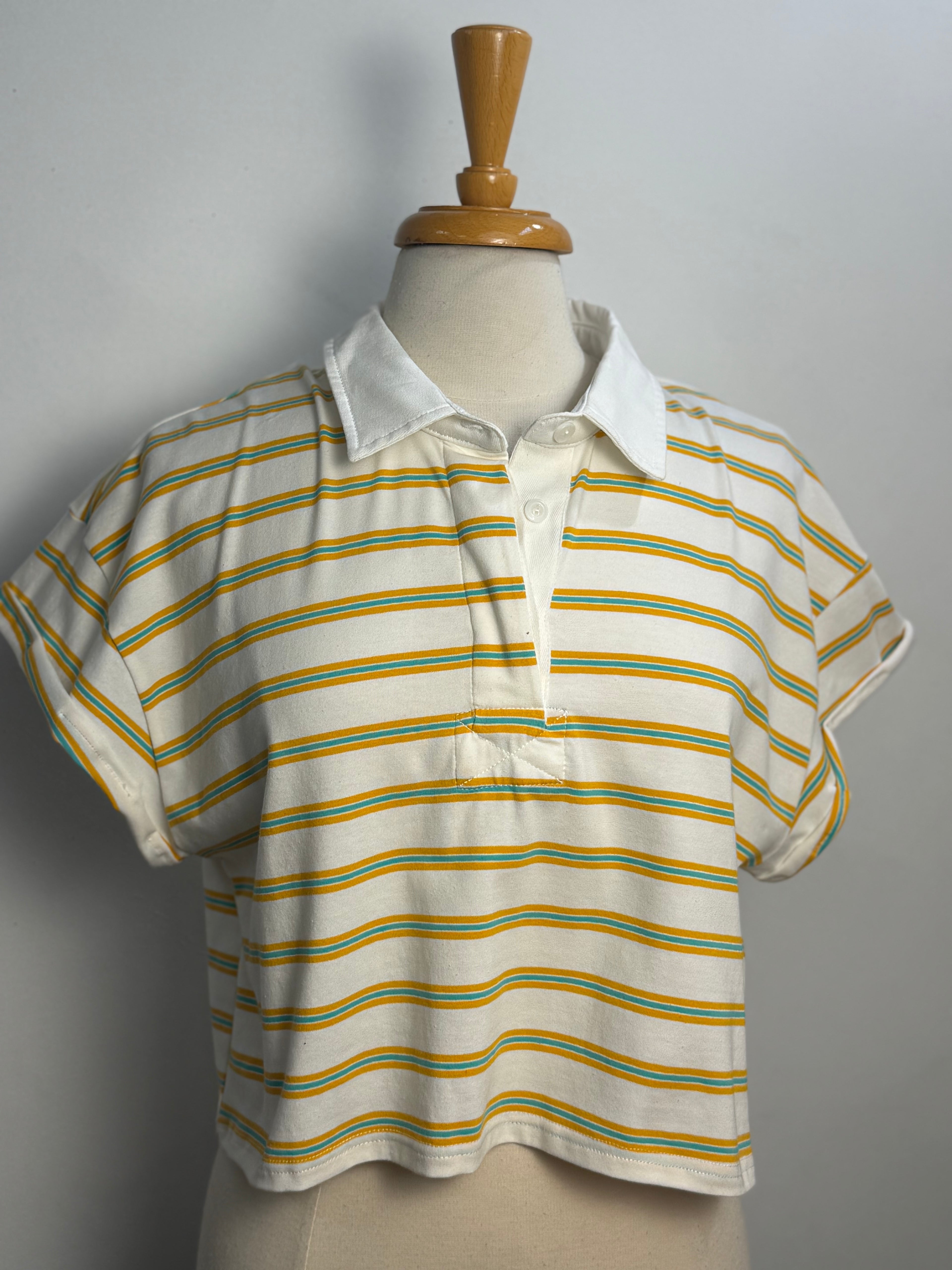 Striped cap-Sleeve Collar Polo Shirts