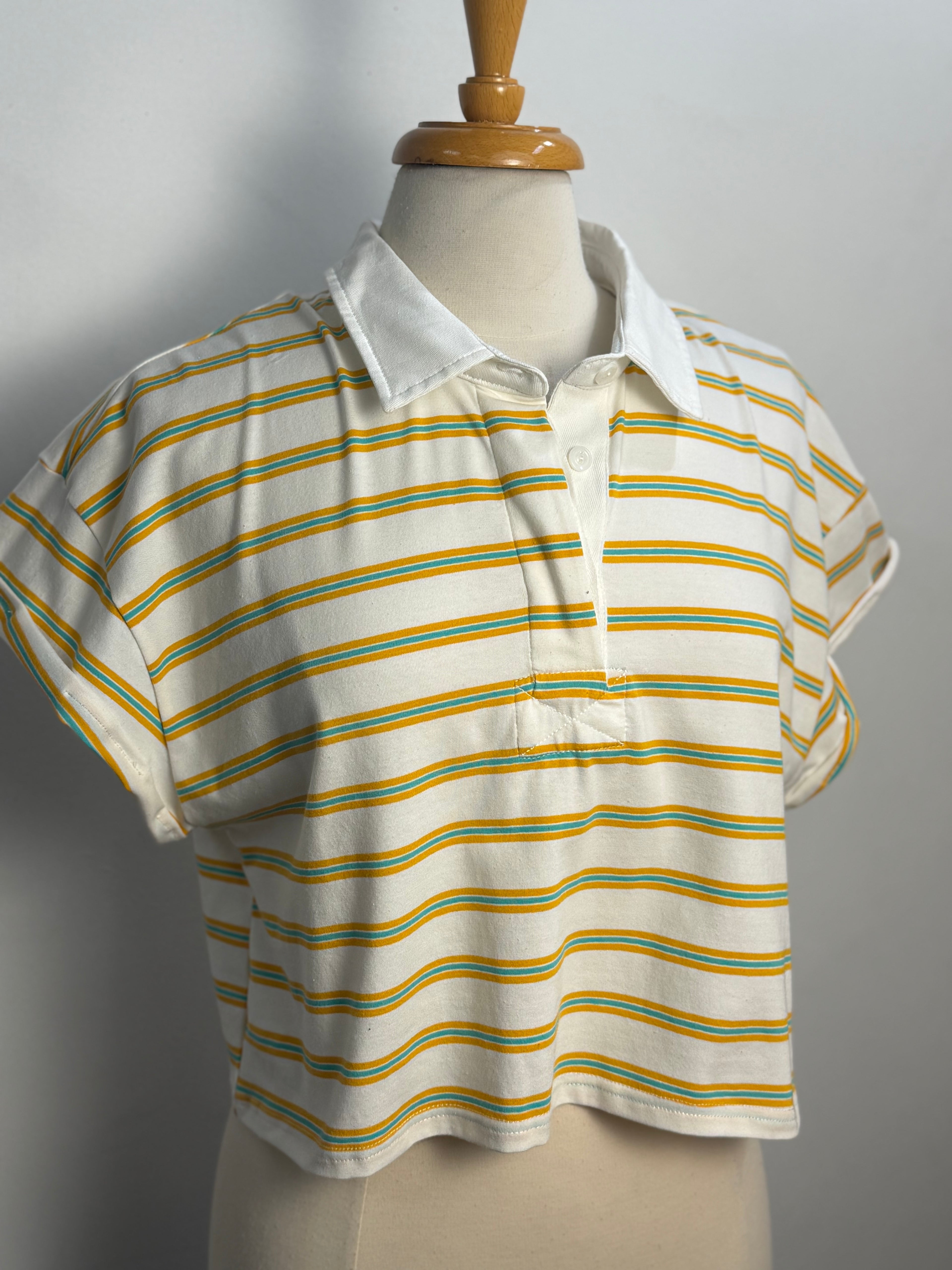 Striped cap-Sleeve Collar Polo Shirts