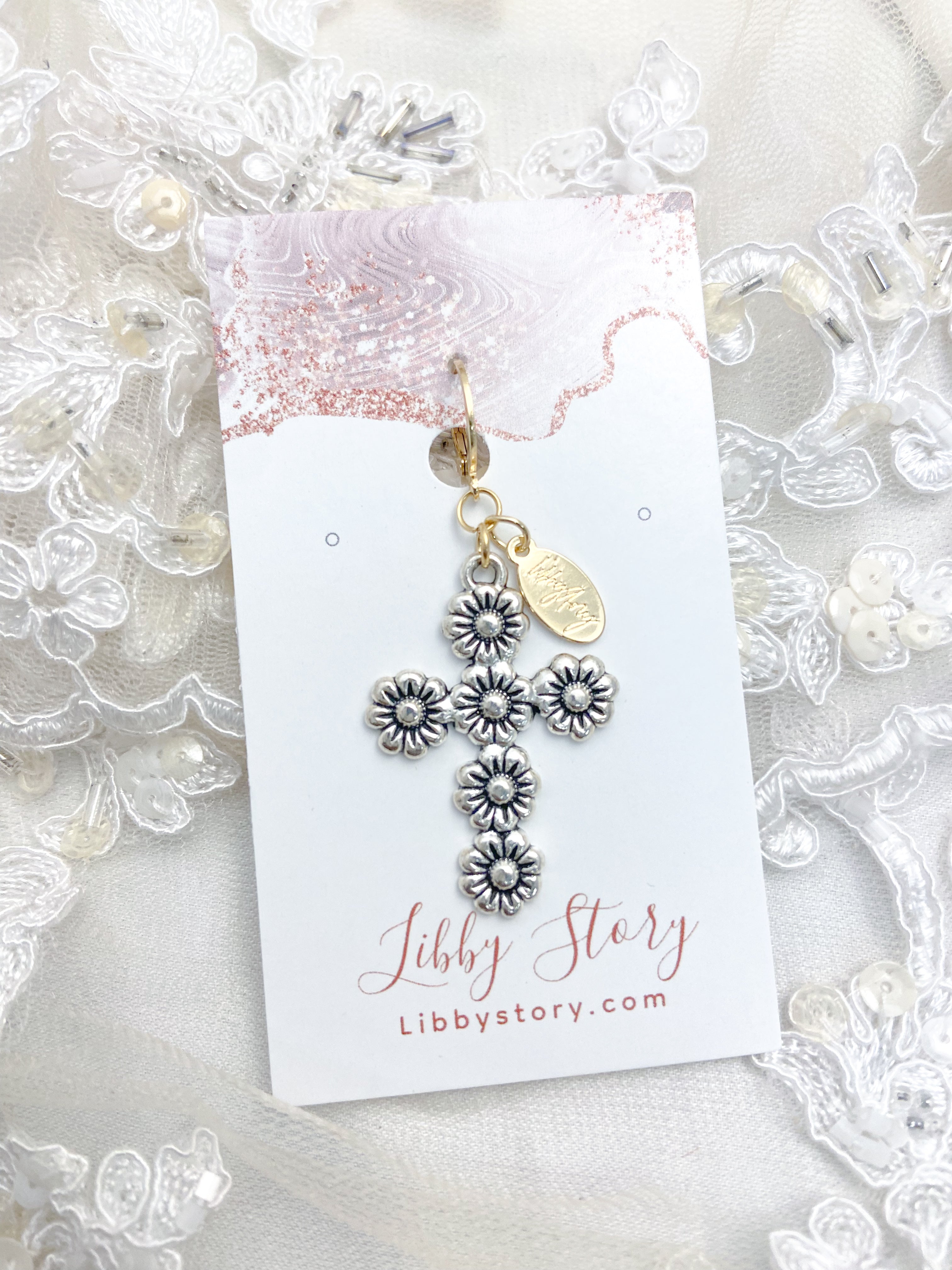 OOAK Vintage Floral Cross Clip On Charm
