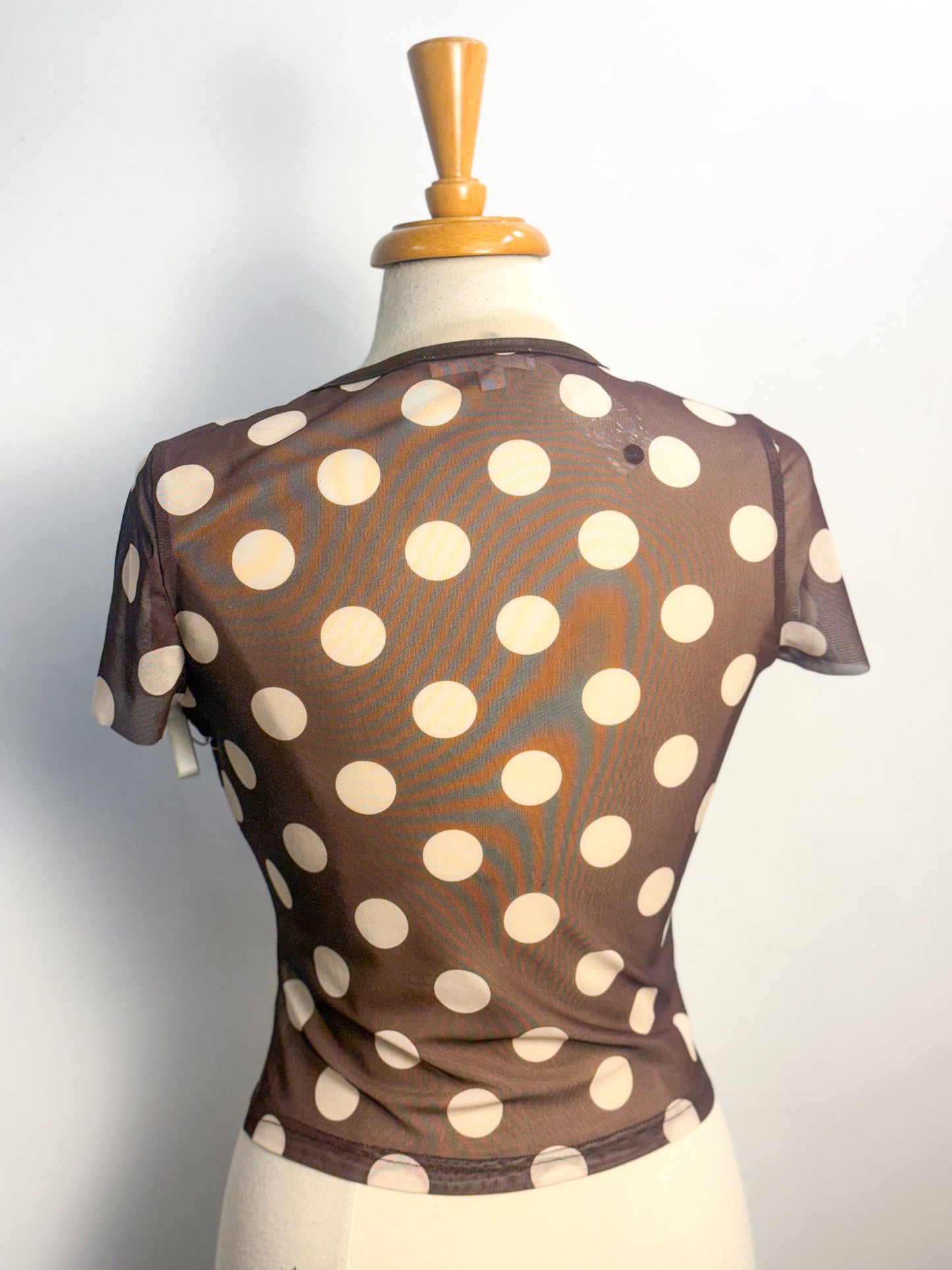Polka Dot Button Front Mesh Top