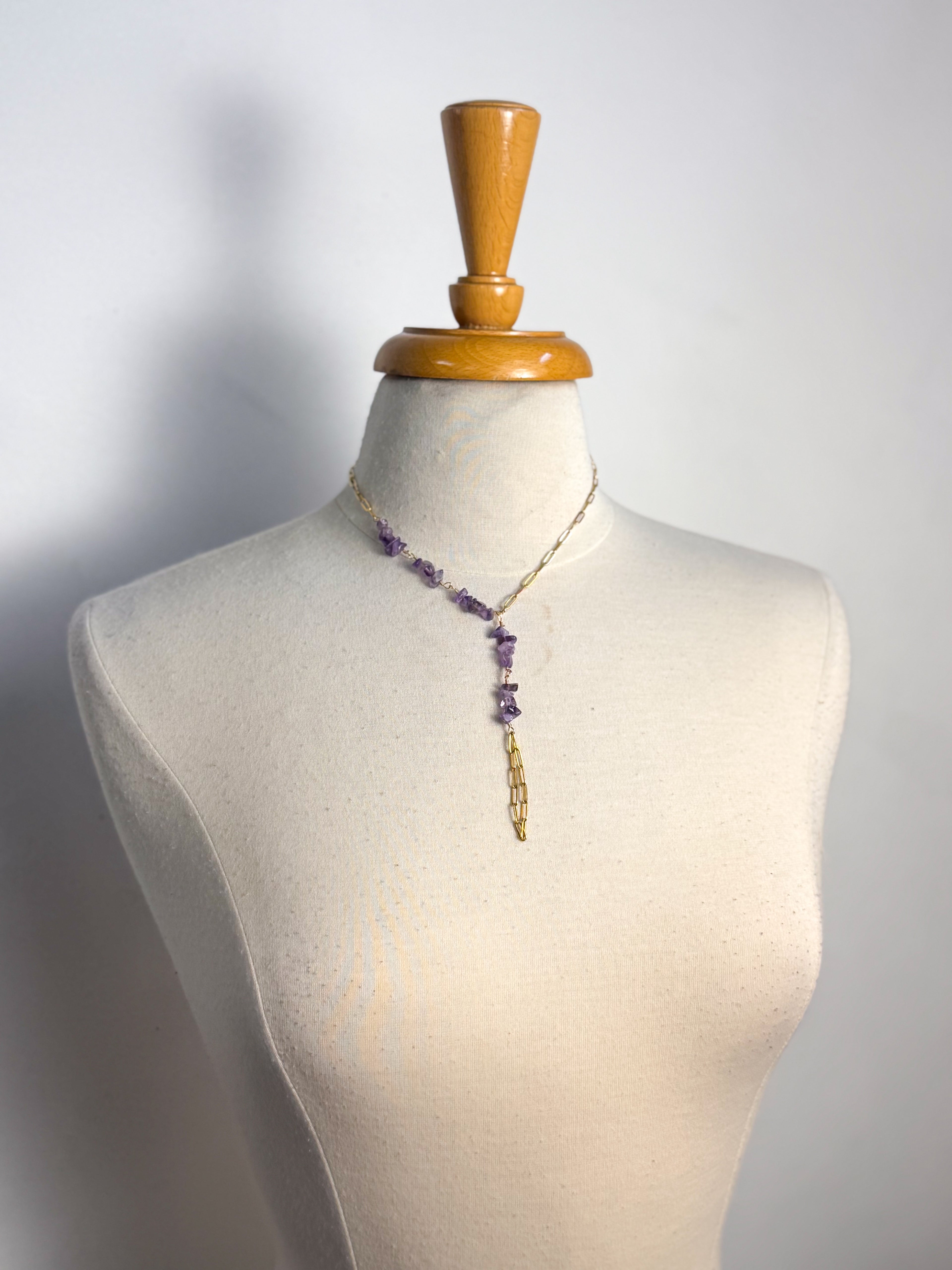 Amethyst Asymmetrical Lariat Necklace