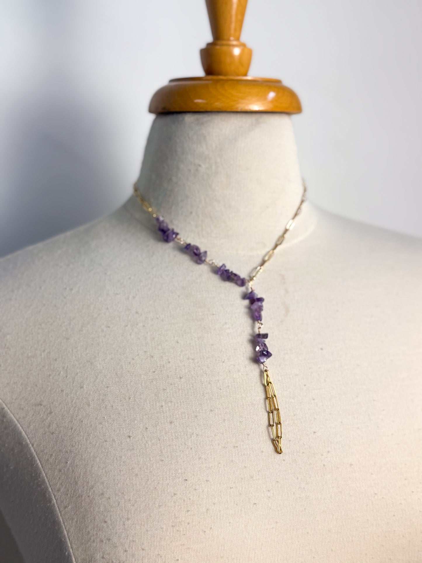 Amethyst Asymmetrical Lariat Necklace