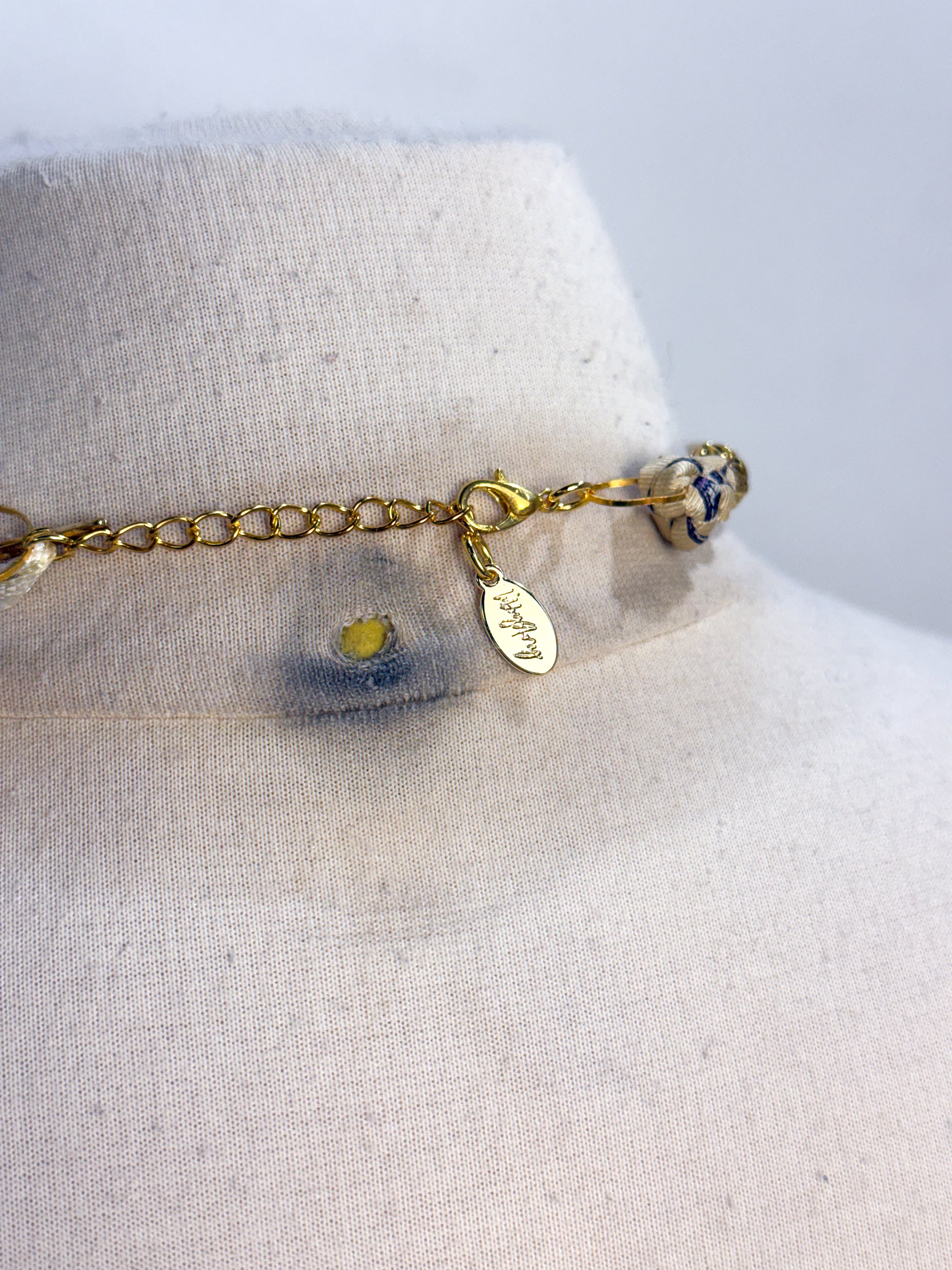OOAK Vintage Silk Tie & Shell Cameo Necklace