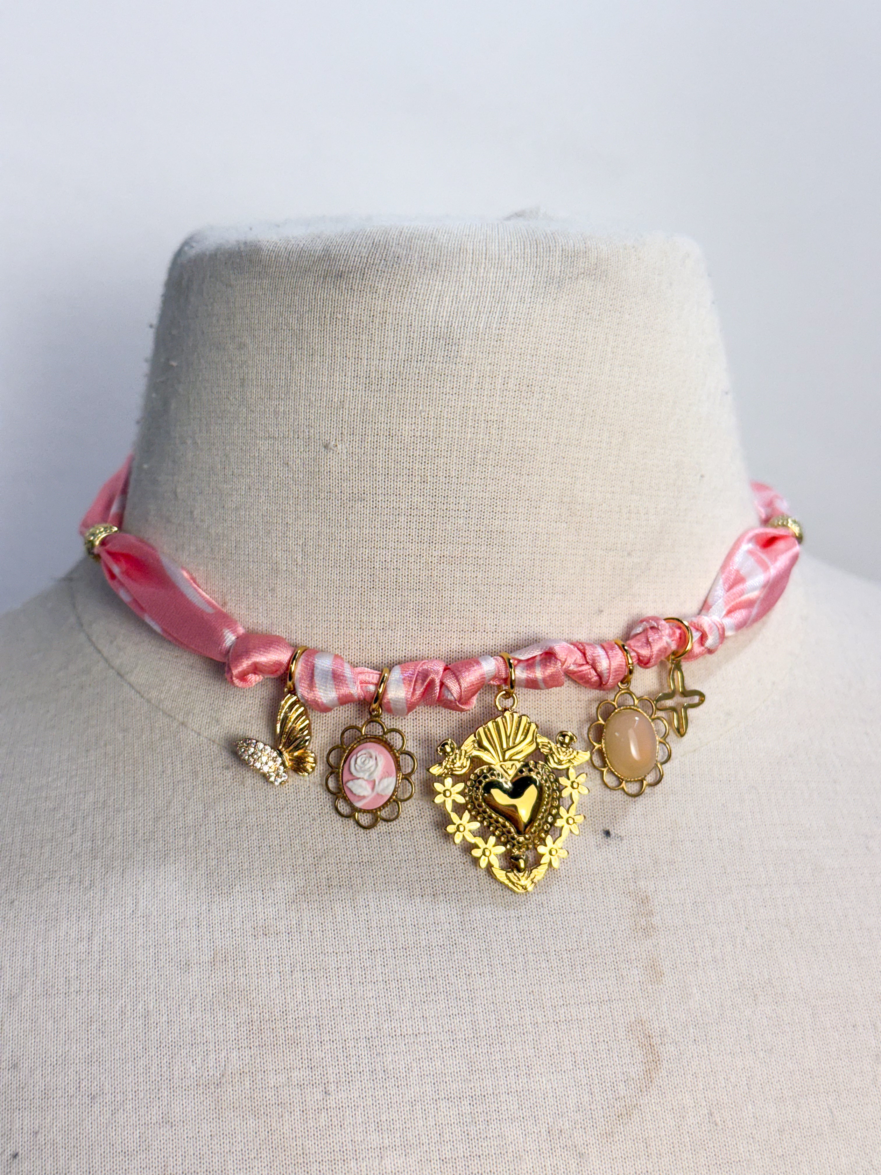 OOAK Satin & Charms Scarf Necklace