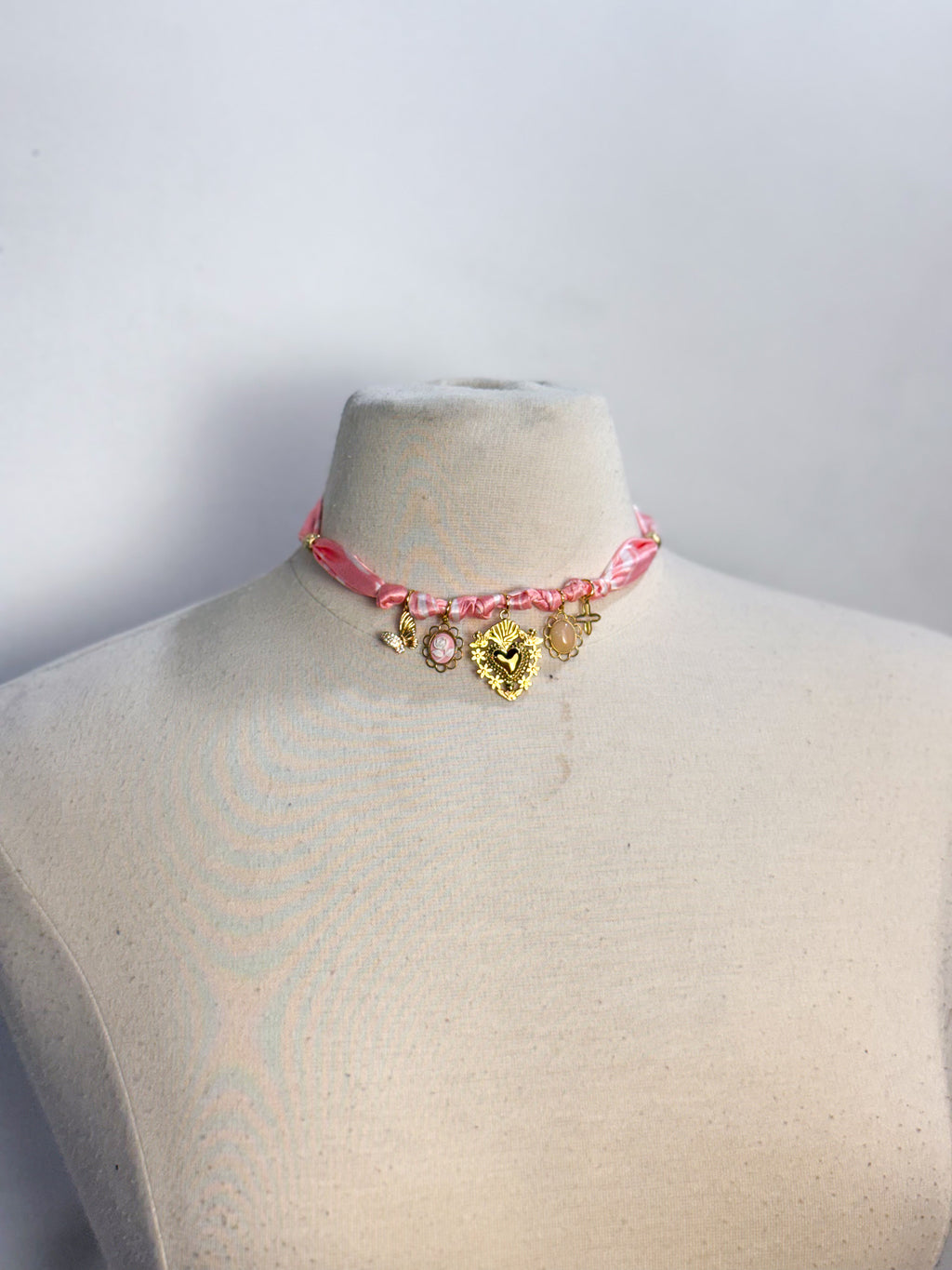OOAK Satin & Charms Scarf Necklace