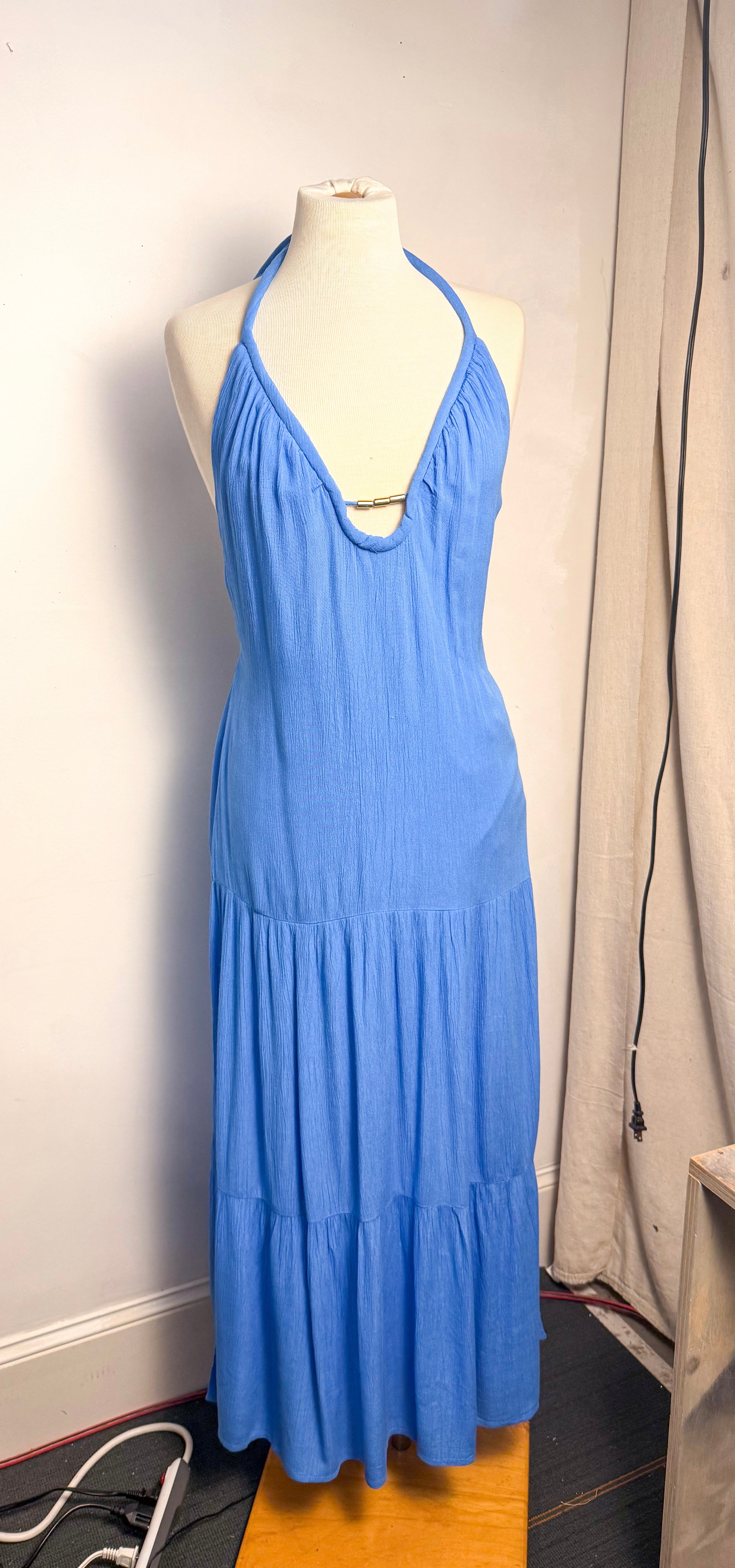 Surf Gypsy Halter Dress with Gold Trim Detail