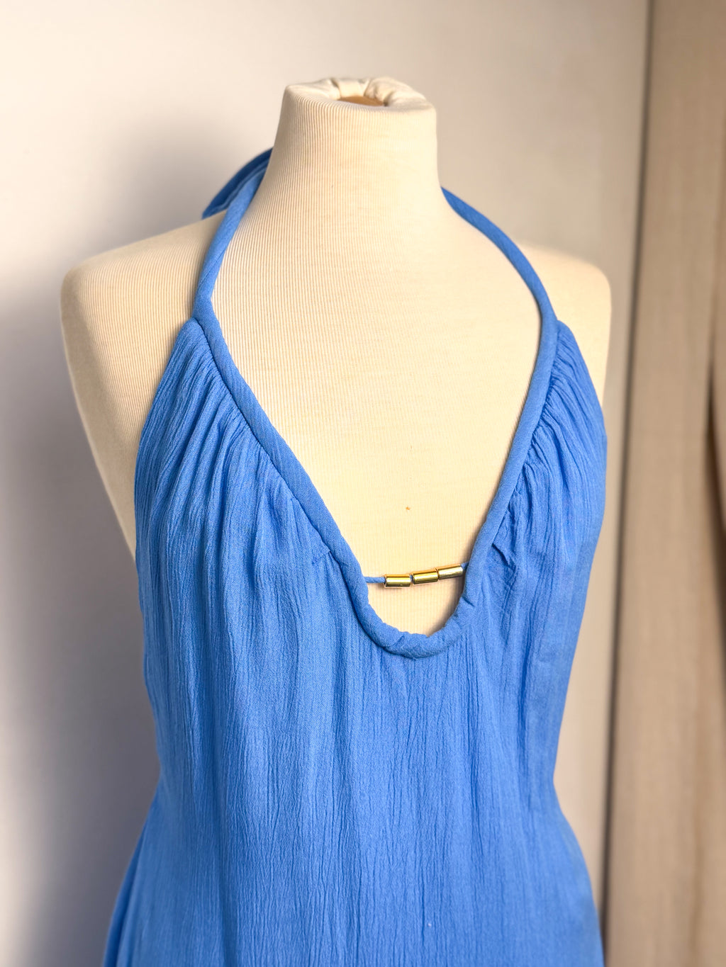 Surf Gypsy Halter Dress with Gold Trim Detail