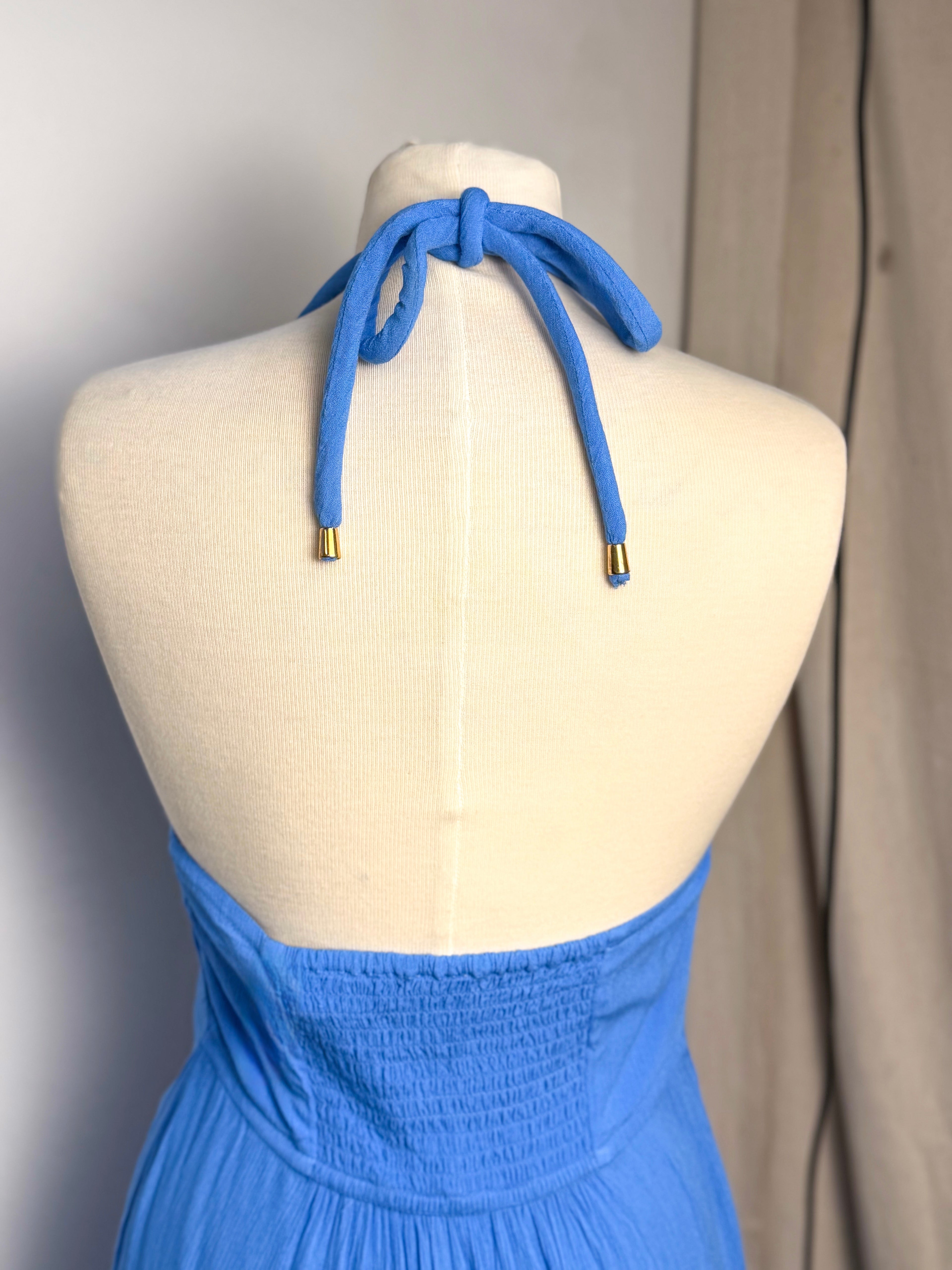 Surf Gypsy Halter Dress with Gold Trim Detail