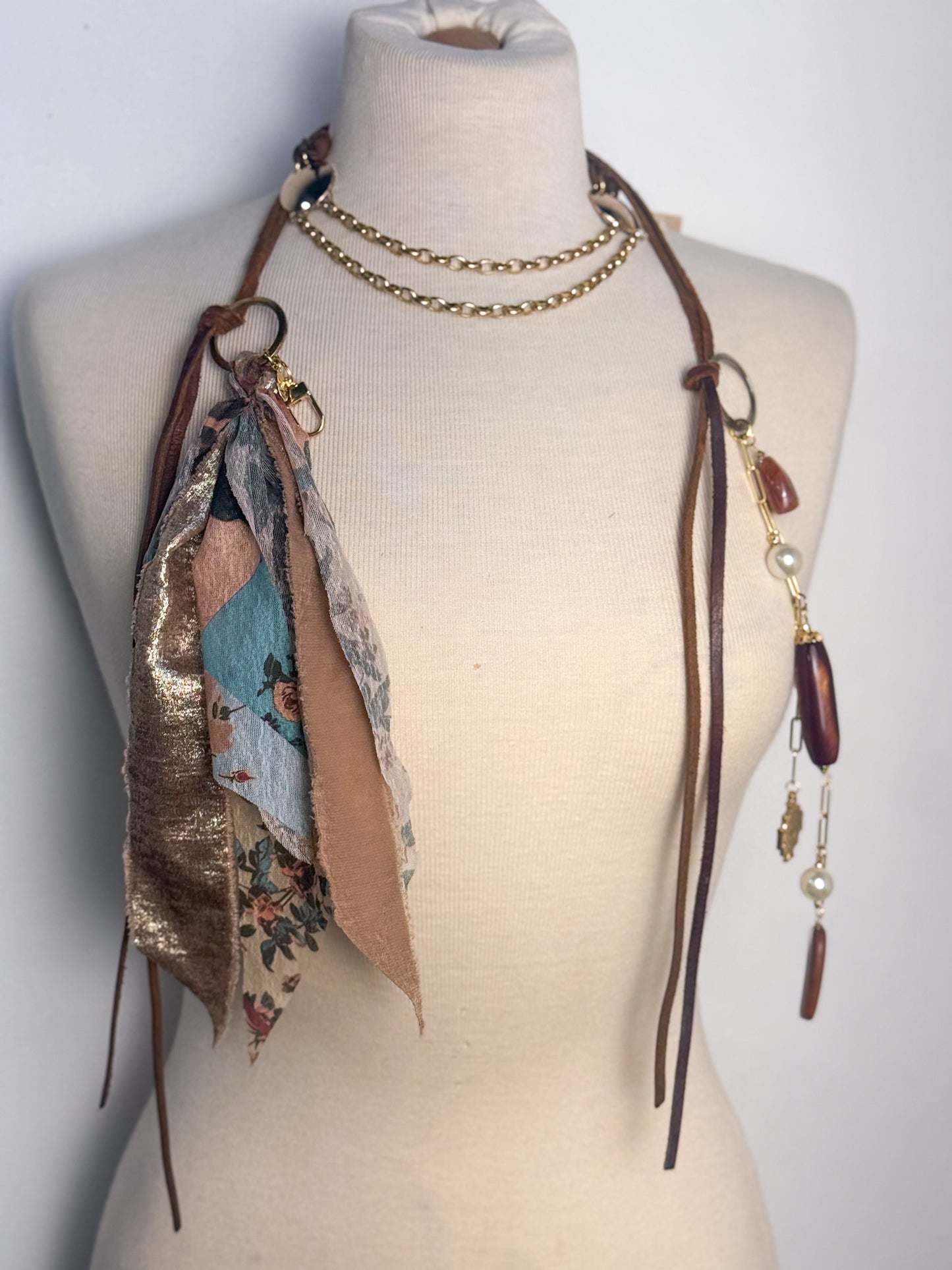 OOAK Leather with Charms & Side Chain Belt or Necklace