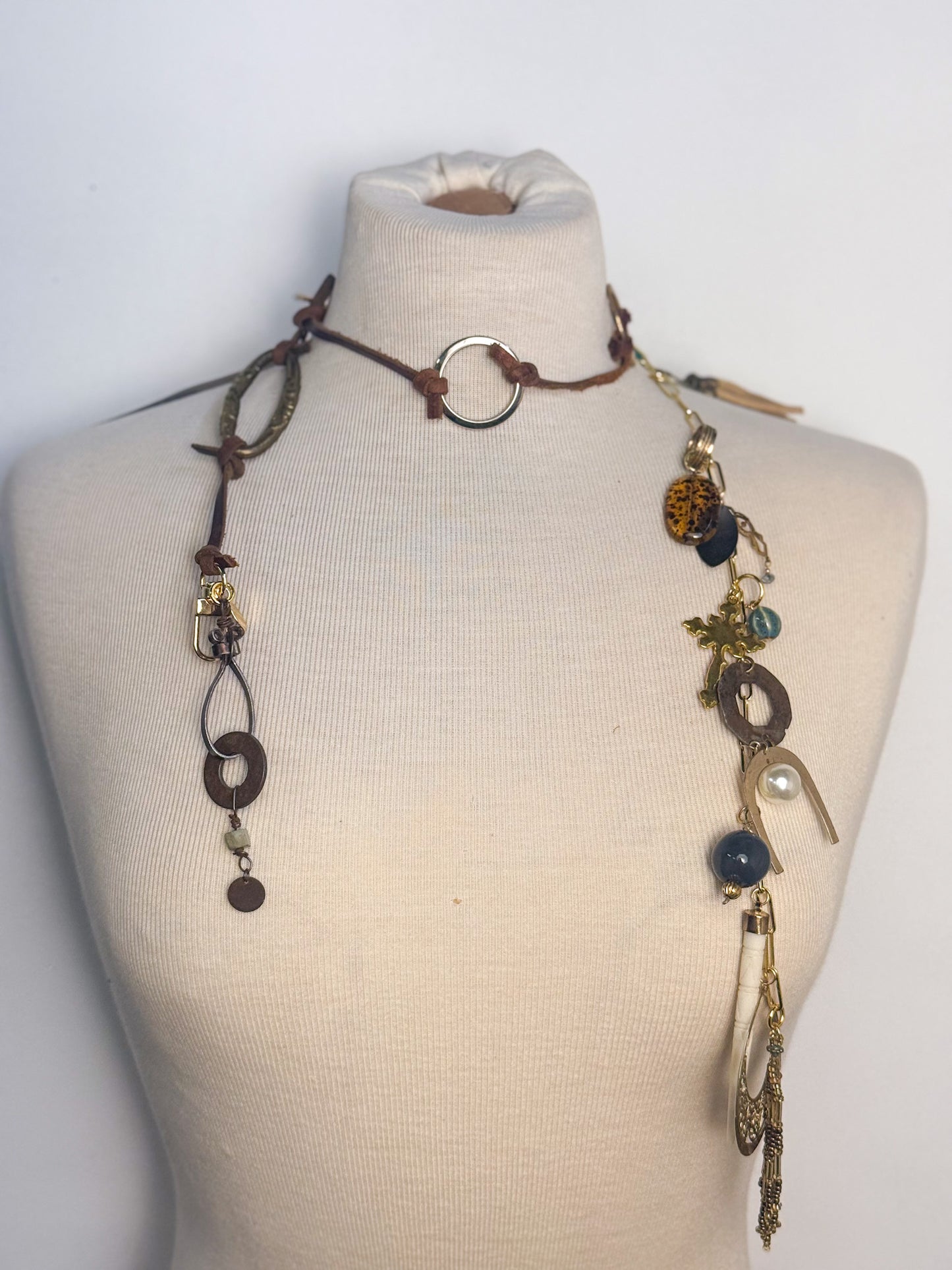 OOAK Leather Vintage Charms Link Belt or Necklace