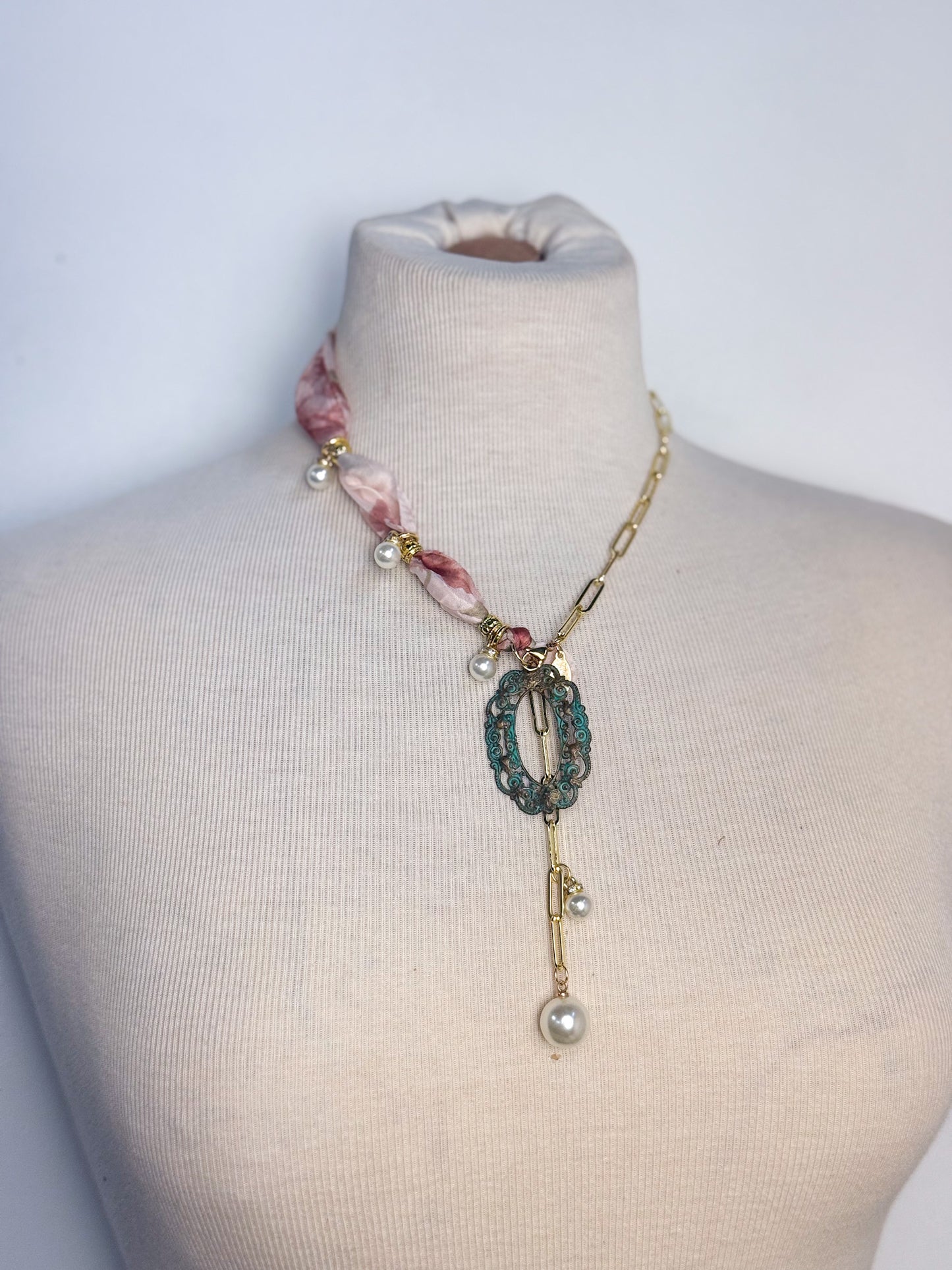 OOAK Patina Pendant Half Scarf Necklace