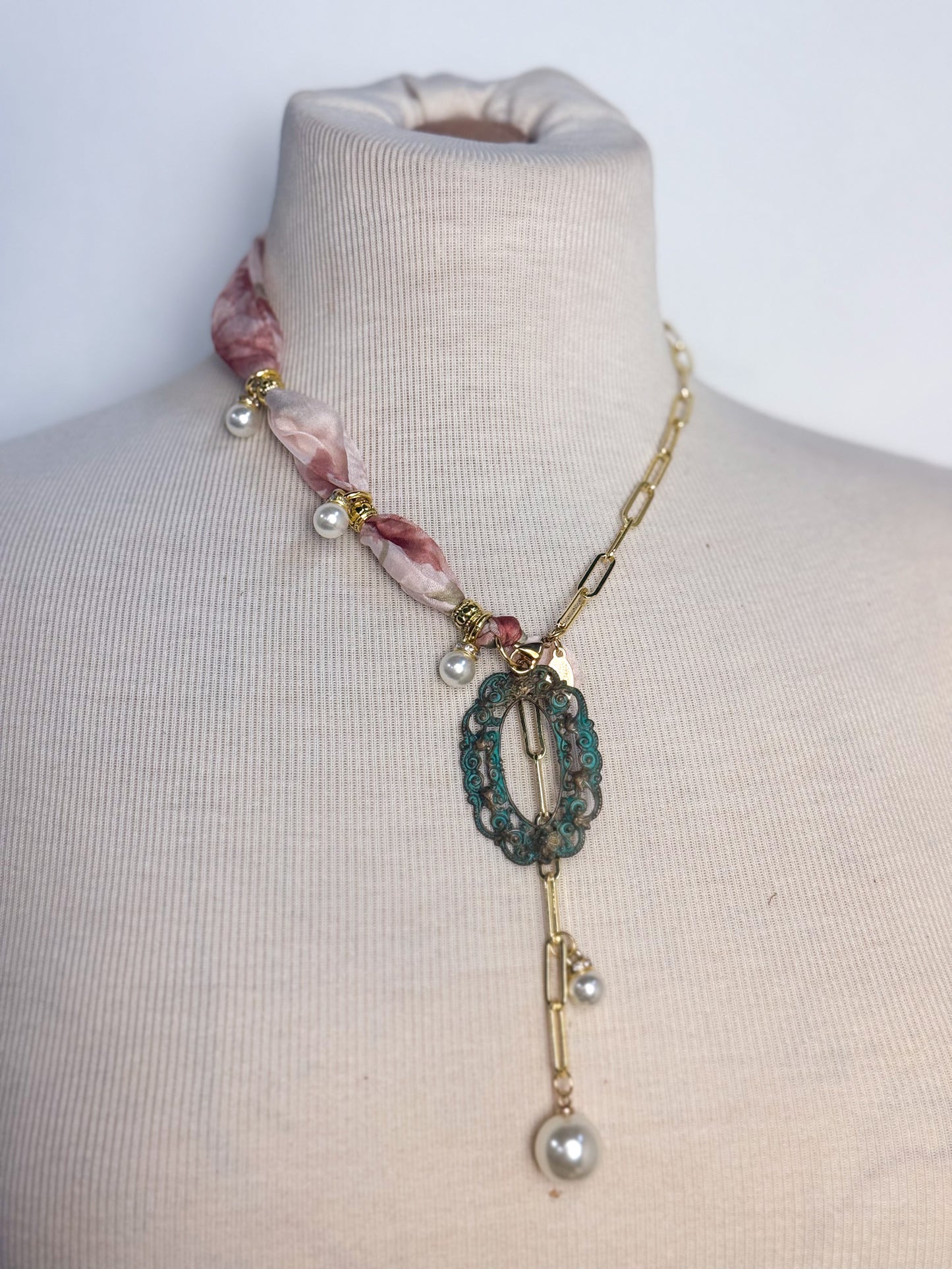OOAK Patina Pendant Half Scarf Necklace