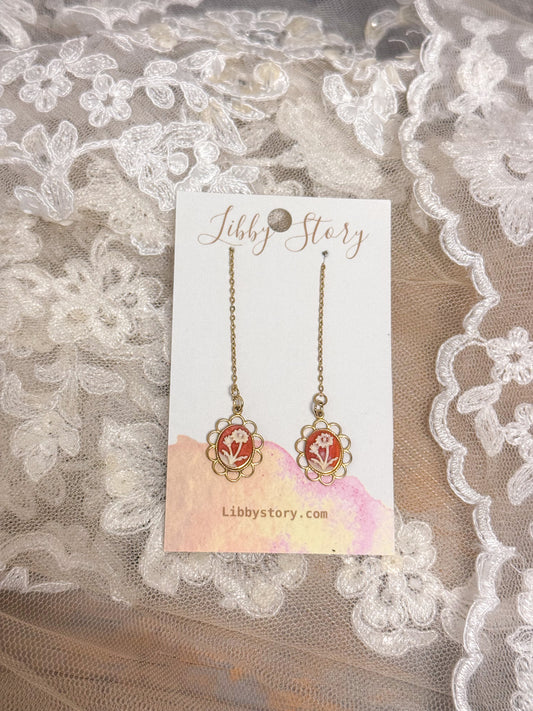 OOAK Floral Cameo Threader Earrings