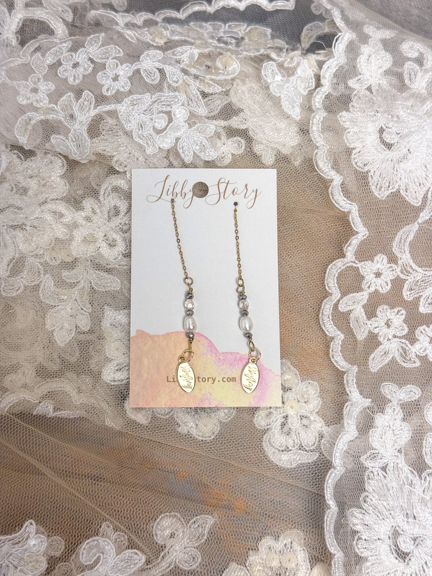 Pearl & Faceted Glass Threader Earrings