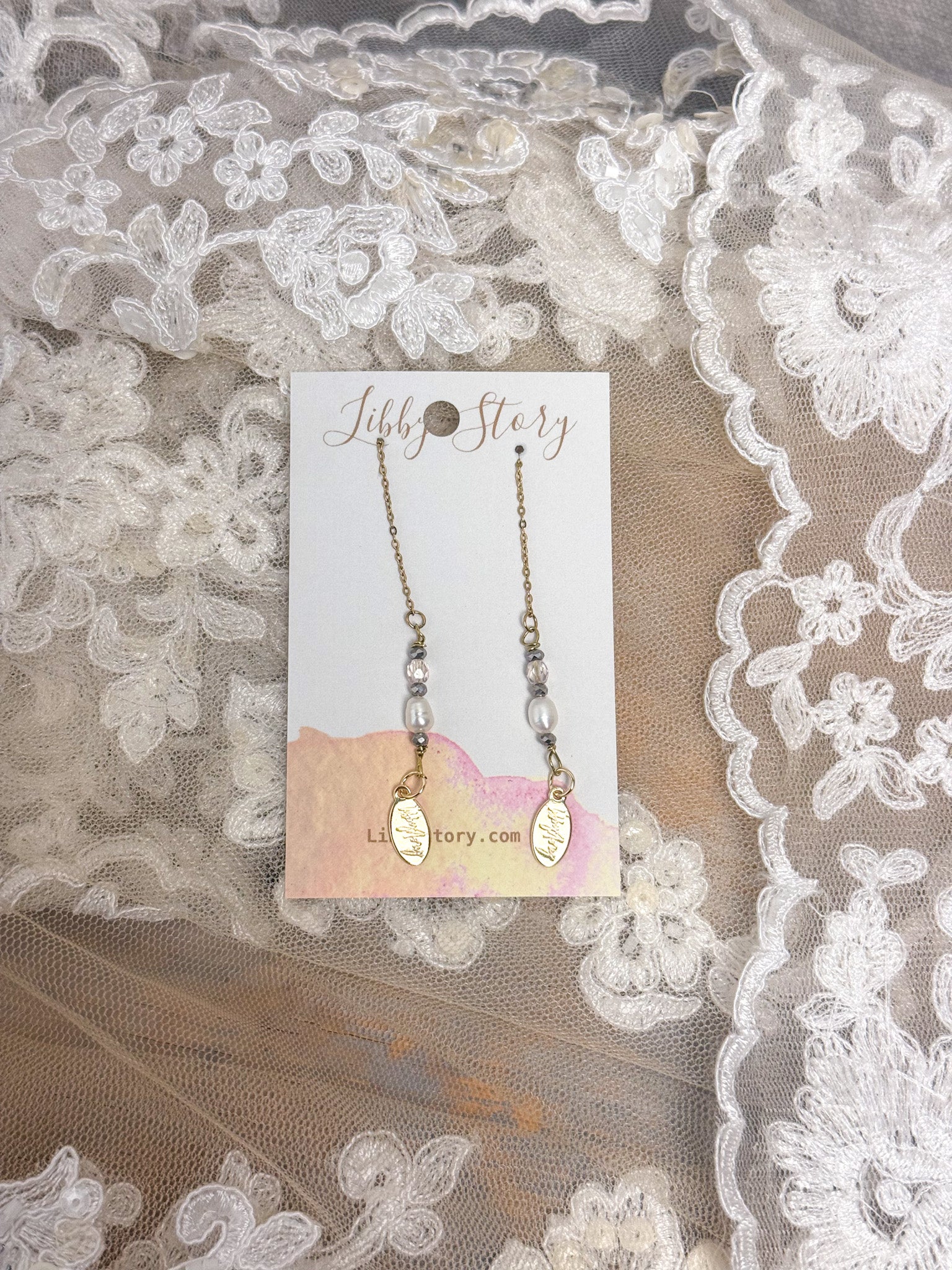 Pearl & Faceted Glass Threader Earrings