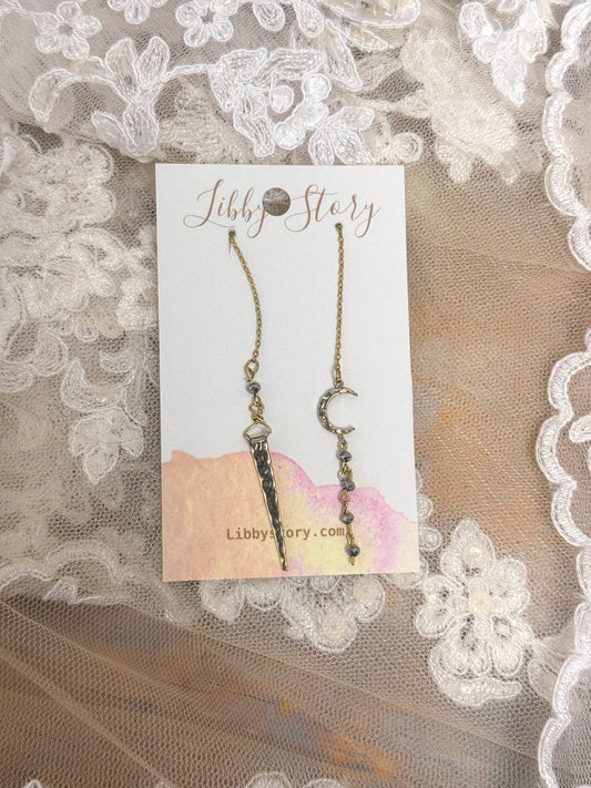 OOAK Moon Mismatch Threader Earrings