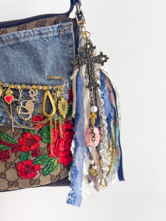 OOAK Large Cross & Fabric Bag Charm