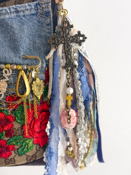 OOAK Large Cross & Fabric Bag Charm