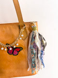 OOAK Rhinestone Cross & Fabric Bag Charm