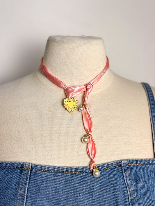 OOAK Satin Bandana Heart Lariat Necklace