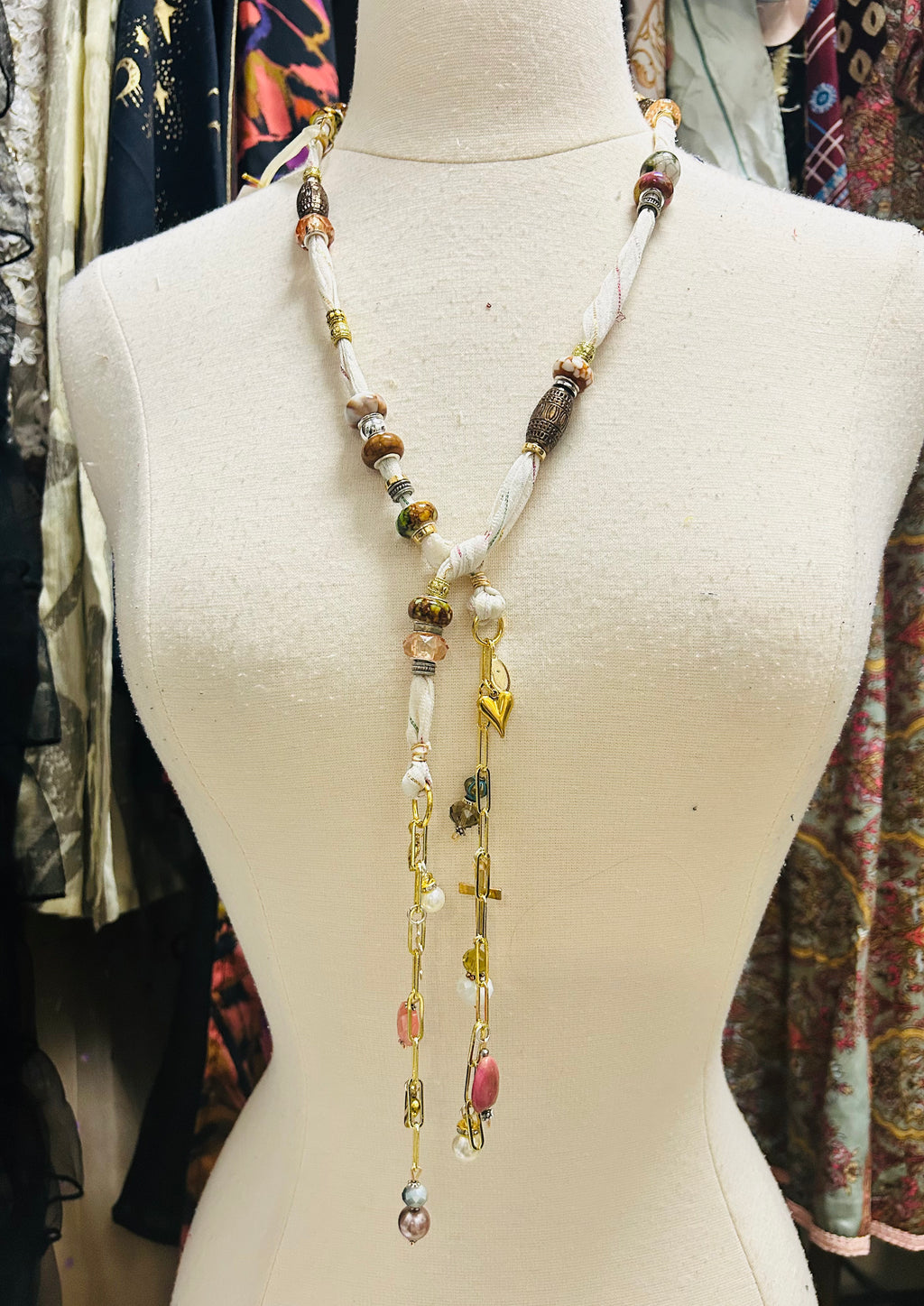 OOAK Metallic Accent Glass & Charm Belt or Necklace