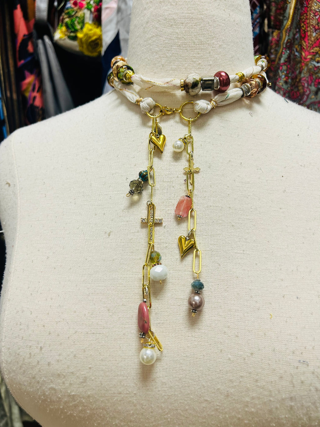 OOAK Metallic Accent Glass & Charm Belt or Necklace