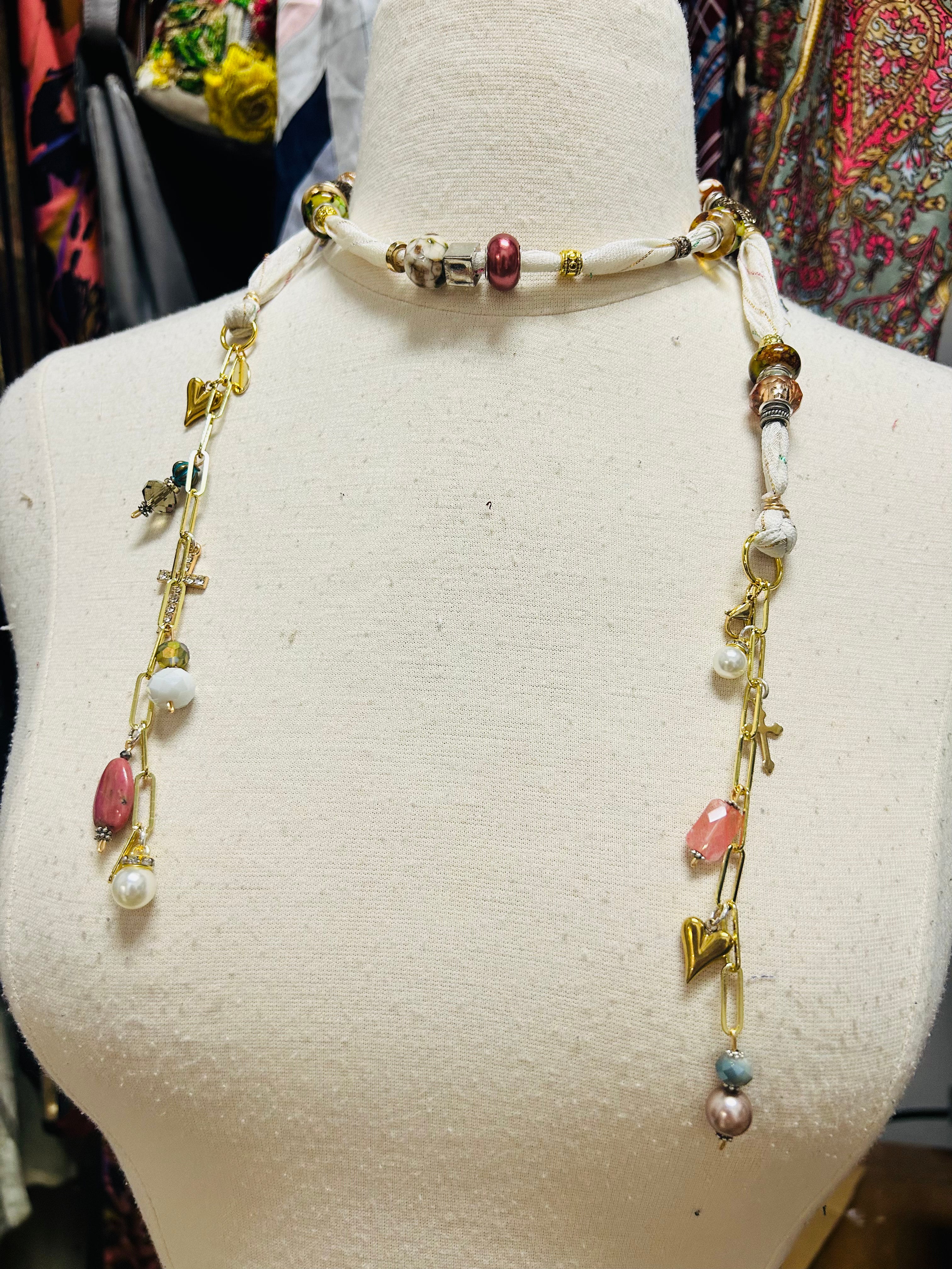 OOAK Metallic Accent Glass & Charm Belt or Necklace