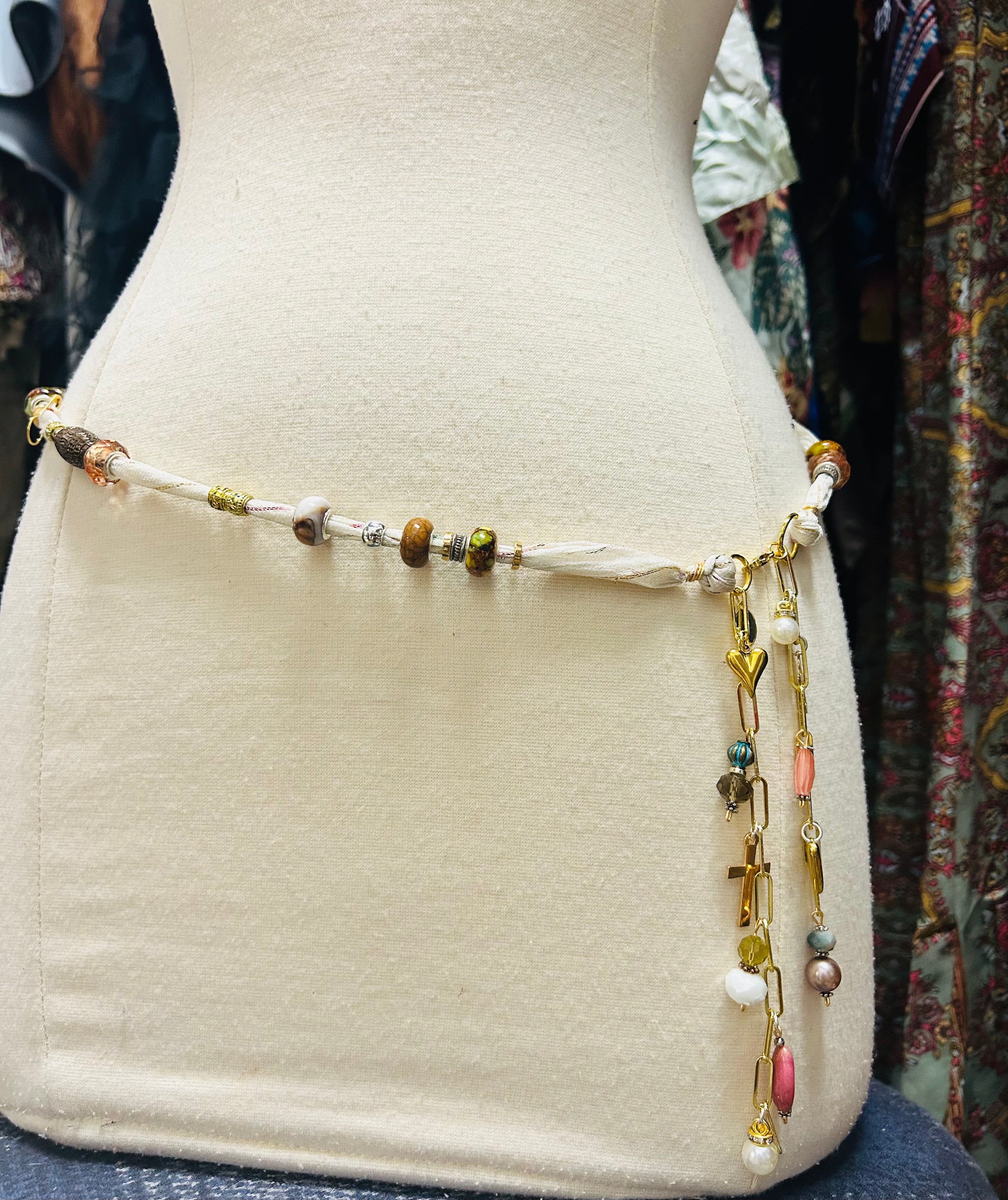OOAK Metallic Accent Glass & Charm Belt or Necklace