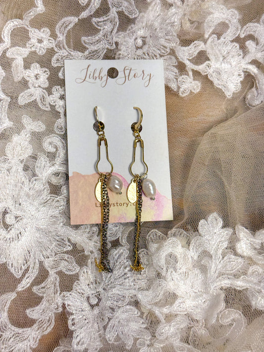 Handmade Safety/Pearl Chain Earrings