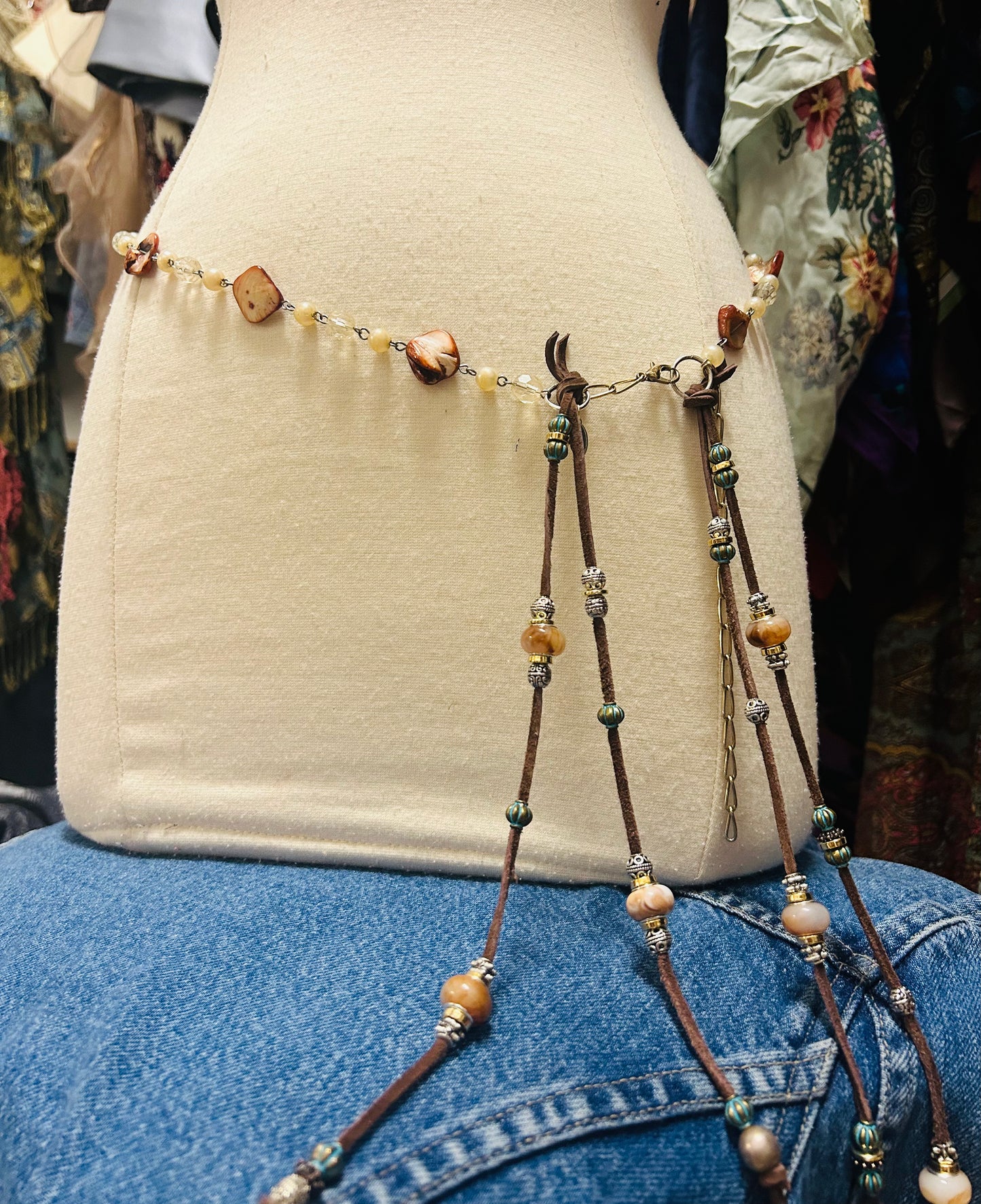OOAK Shell & Leather Belt or Necklace
