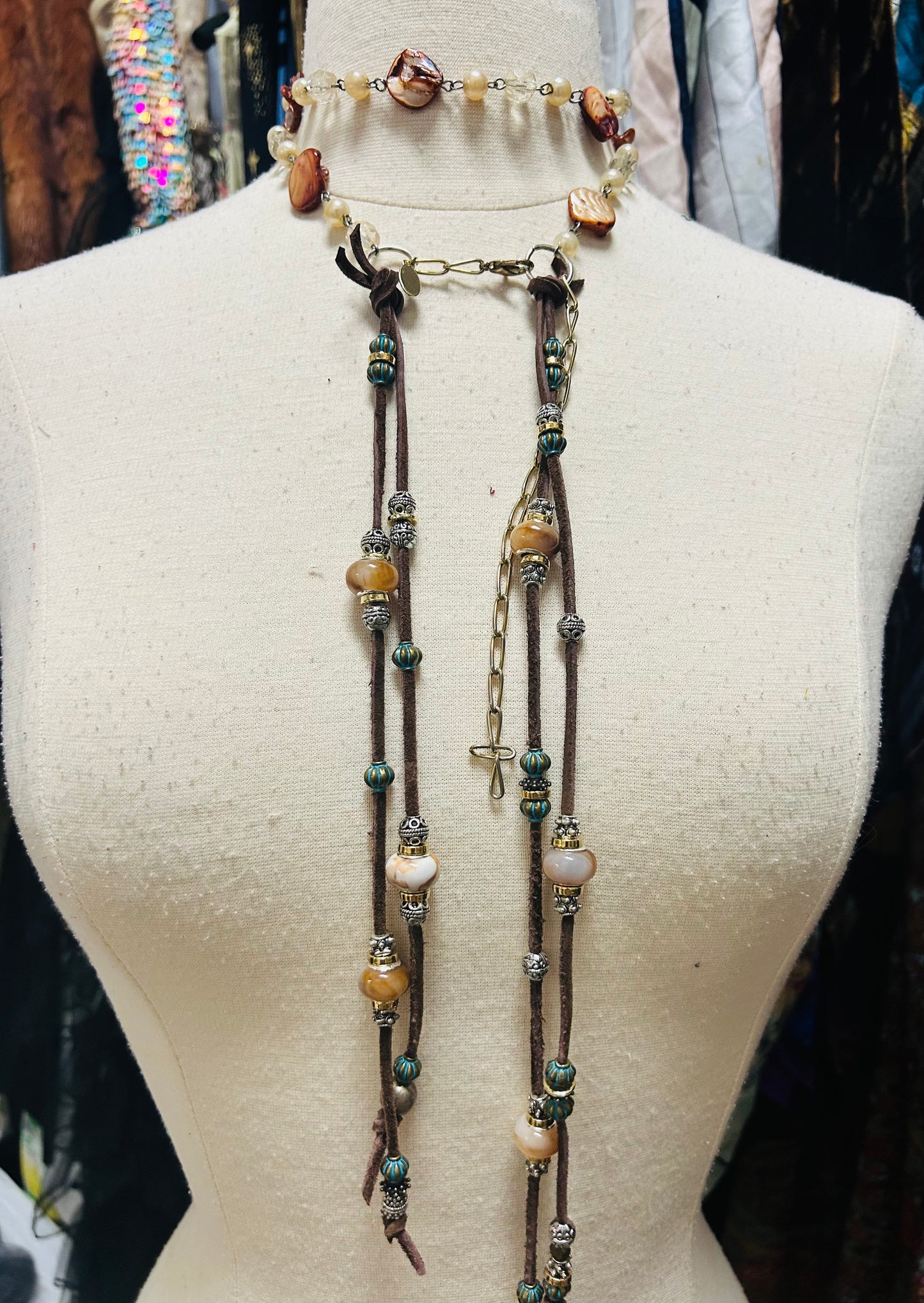 OOAK Shell & Leather Belt or Necklace