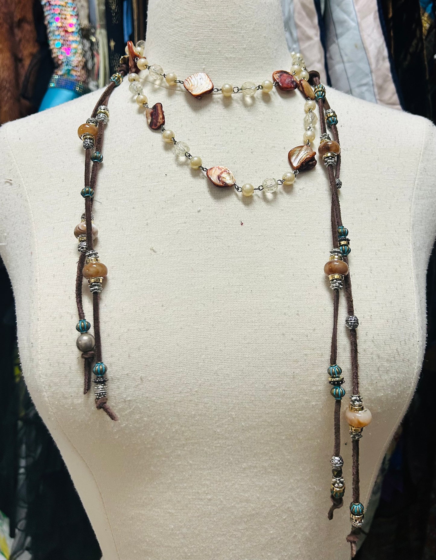 OOAK Shell & Leather Belt or Necklace