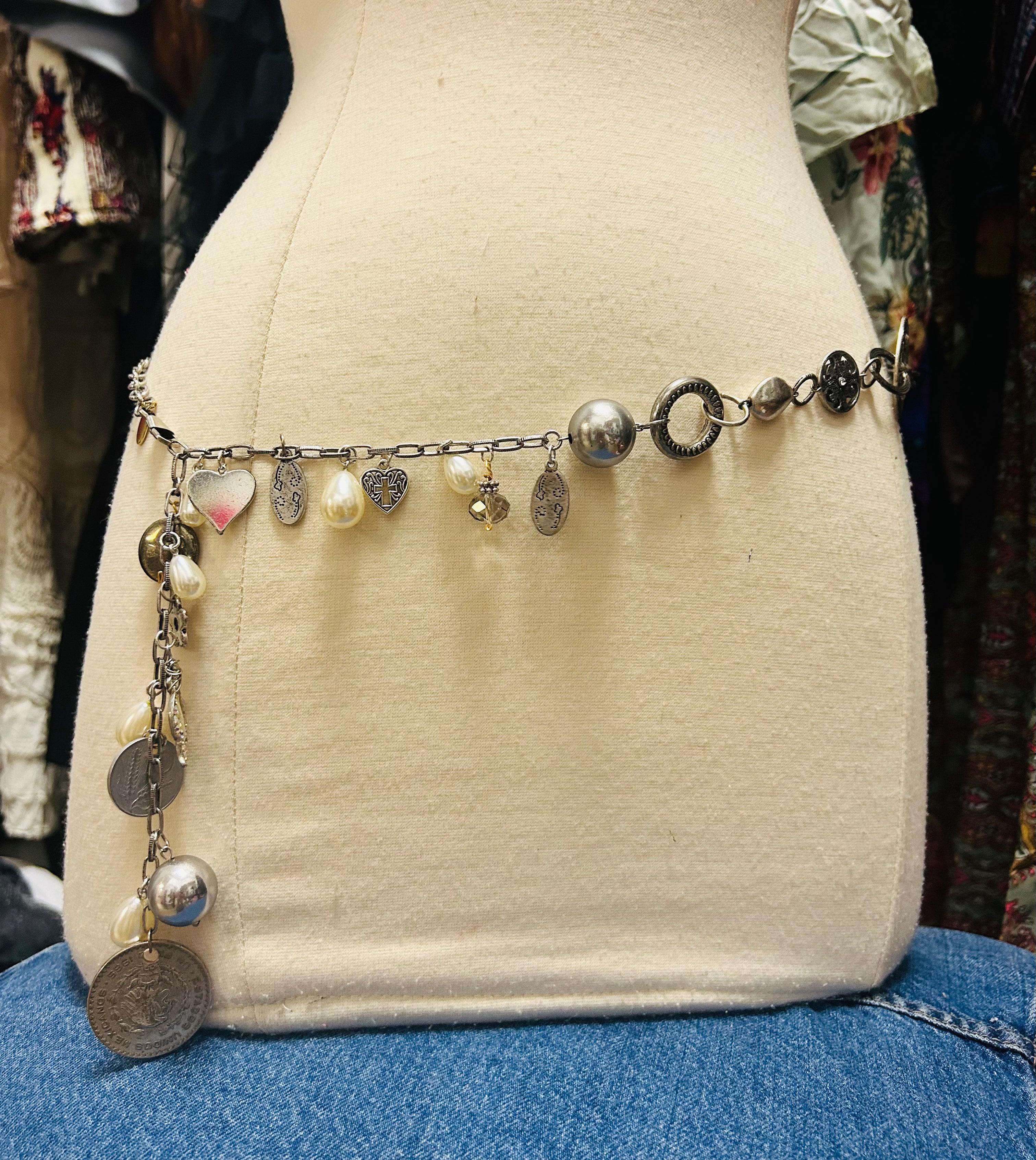 OOAK VIntage Silver & Pearls Necklace or Belt