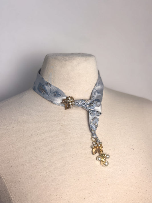 OOAK Floral Brocade Fabric Lariat Scarf Necklace