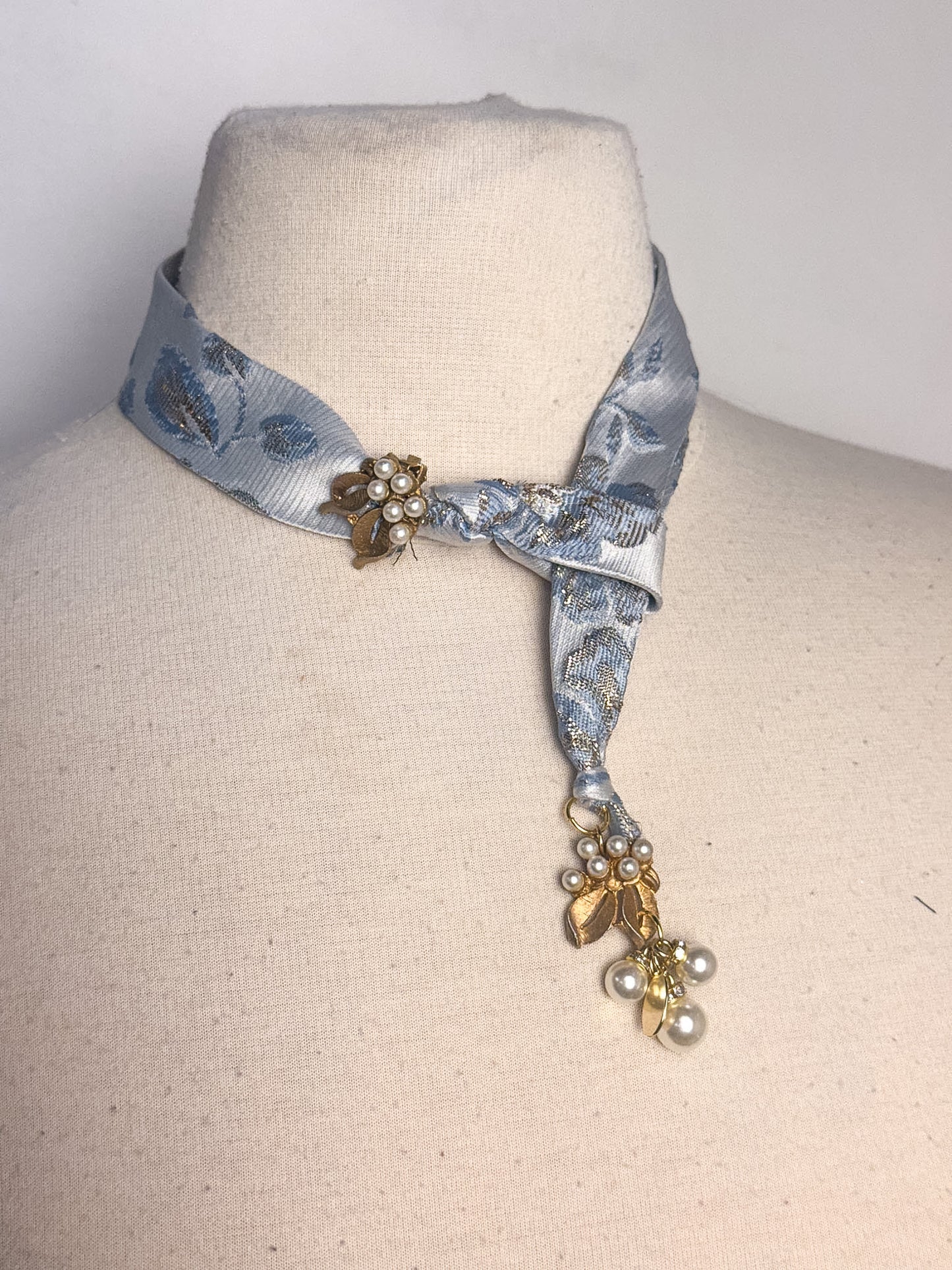 OOAK Floral Brocade Fabric Lariat Scarf Necklace