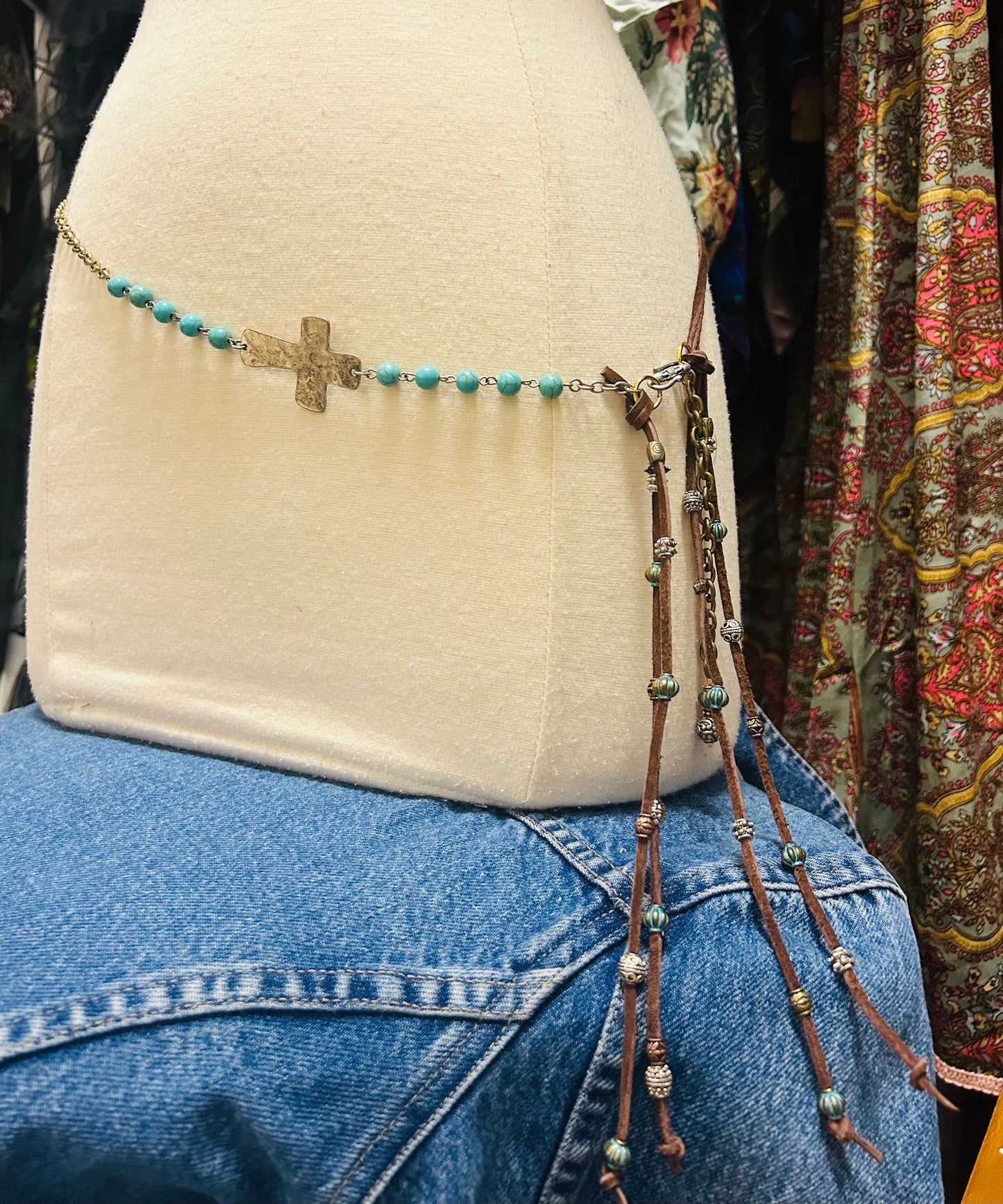 OOAK Vintage Cross & Leather Belt