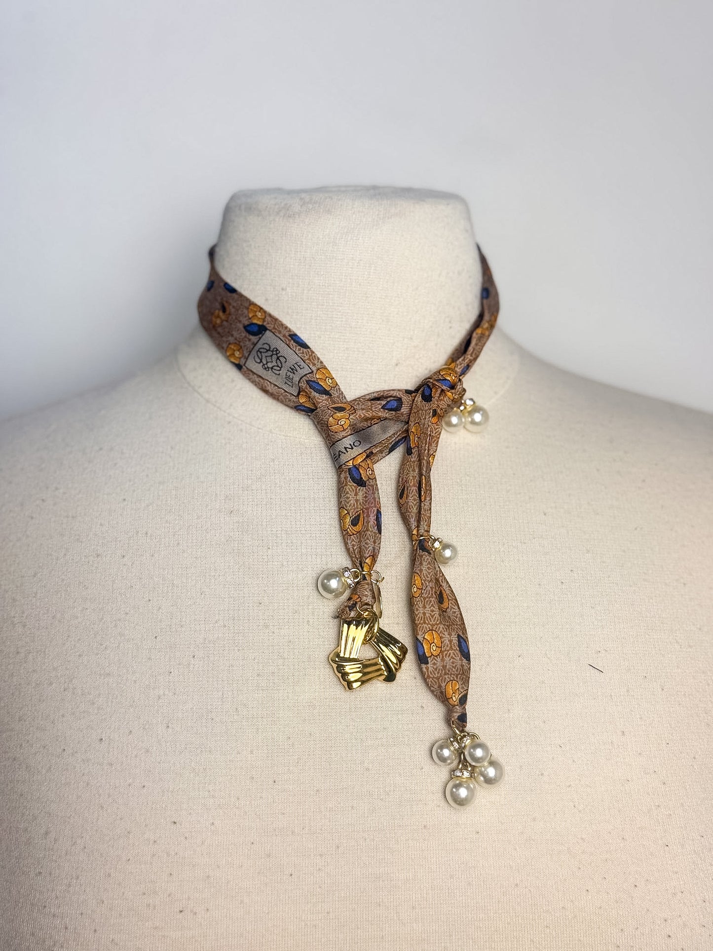OOAK Designer 'Loewe' Silk Tie Scarf Lariat Necklace