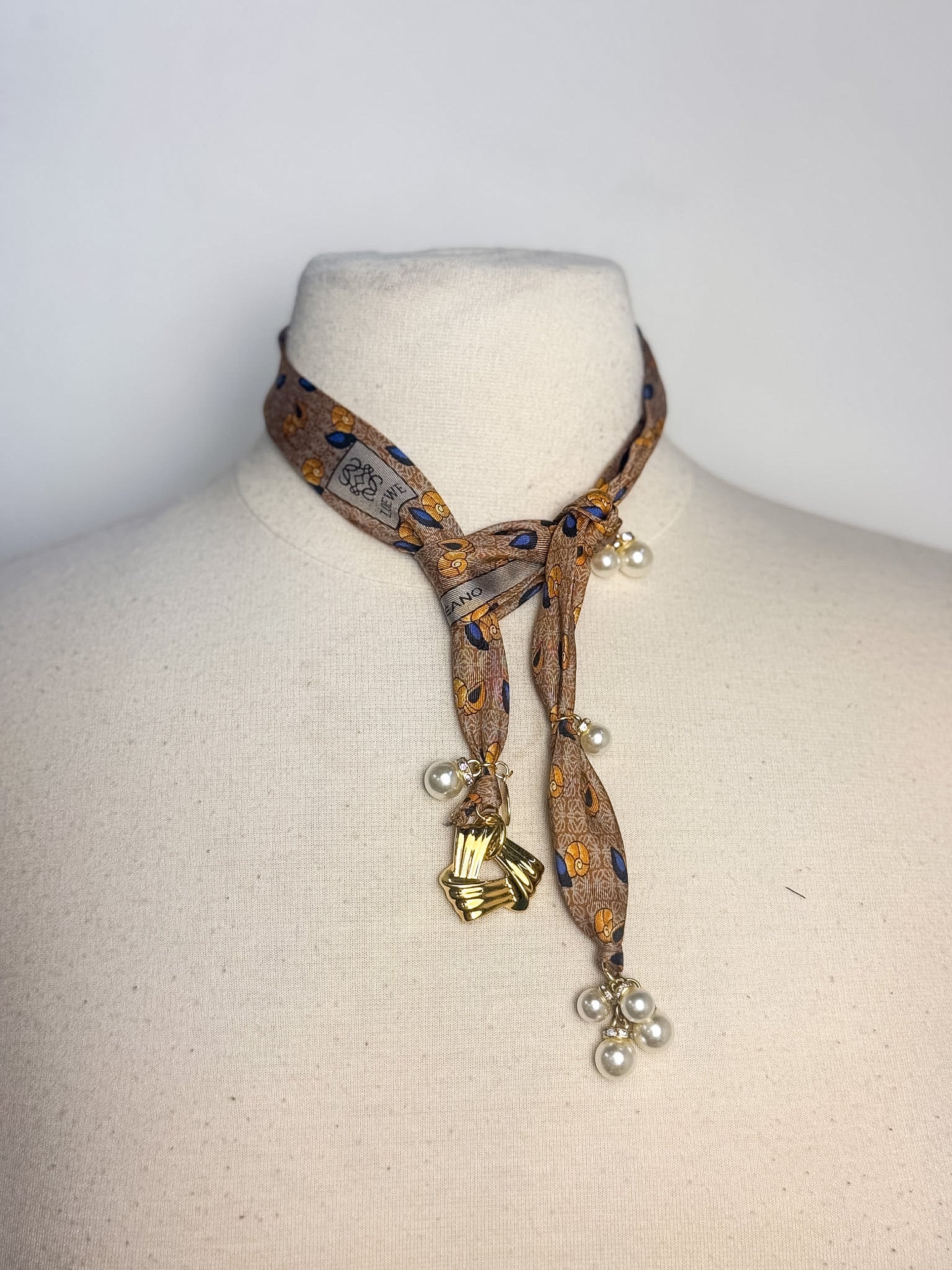 OOAK Designer 'Loewe' Silk Tie Scarf Lariat Necklace
