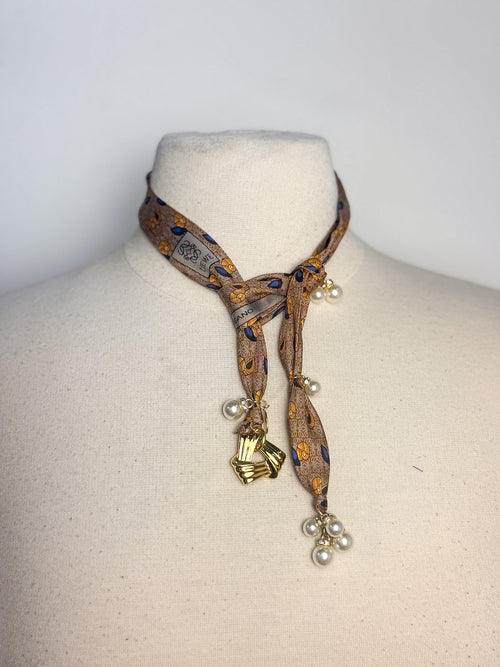 OOAK Designer 'Loewe' Silk Tie Scarf Lariat Necklace
