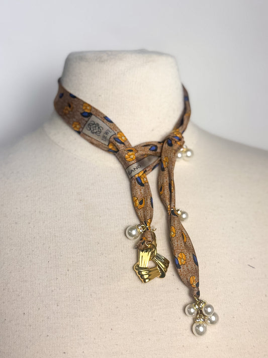 OOAK Designer 'Loewe' Silk Tie Scarf Lariat Necklace