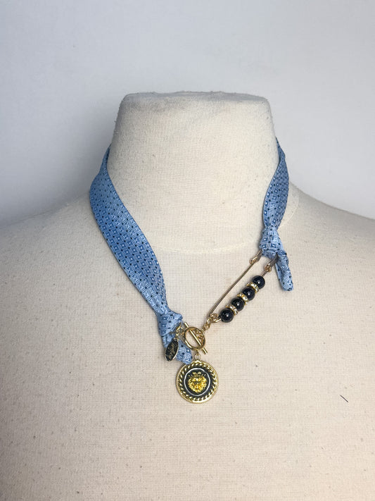 OOAK Blue Silk Tie Scarf Necklace