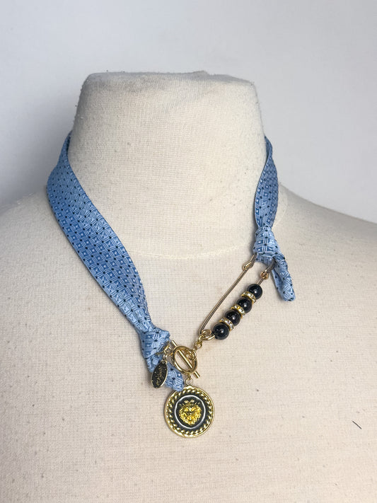 OOAK Blue Silk Tie Scarf Necklace