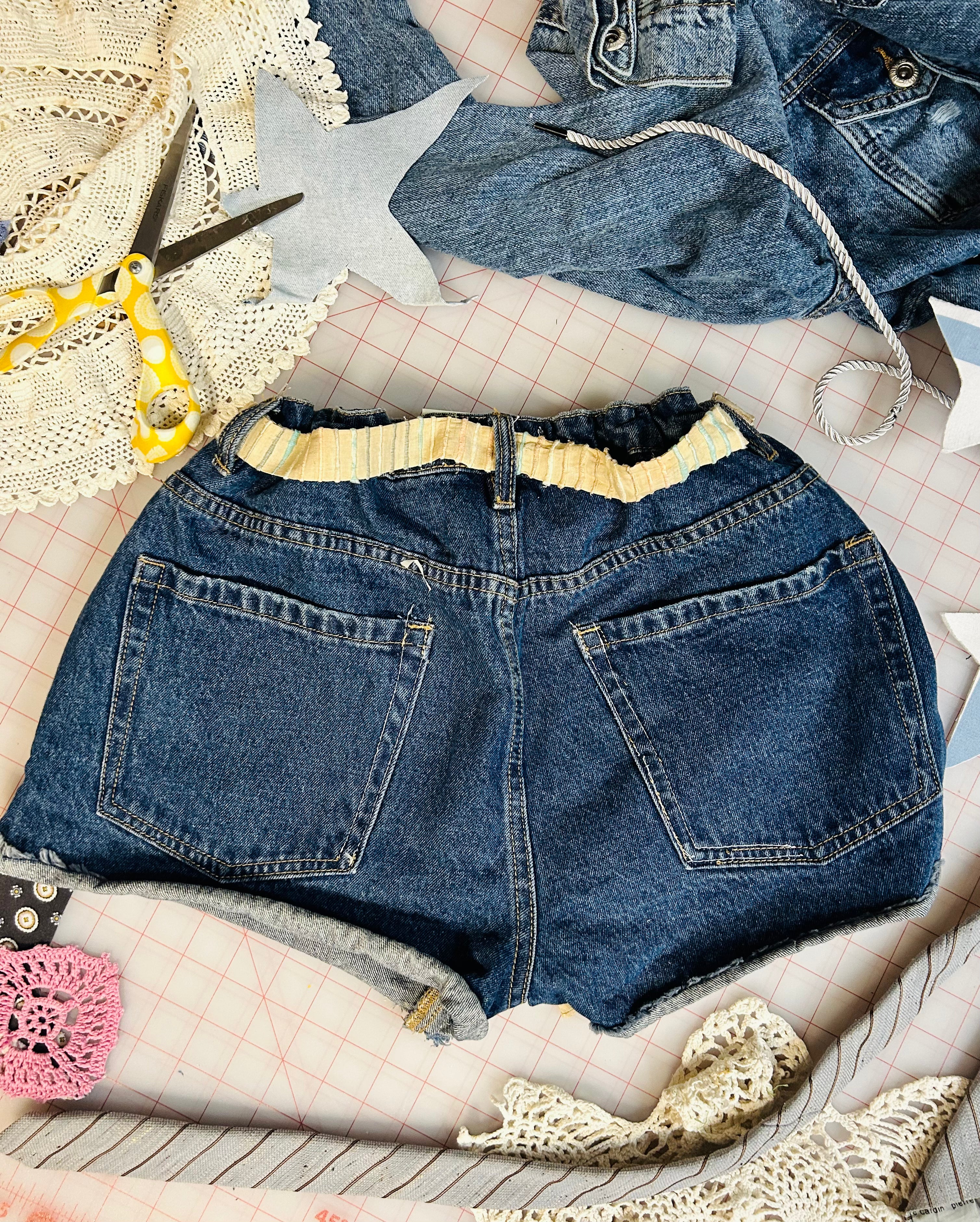 OOAK Patchwork Paper Bag Belted Cut-offs