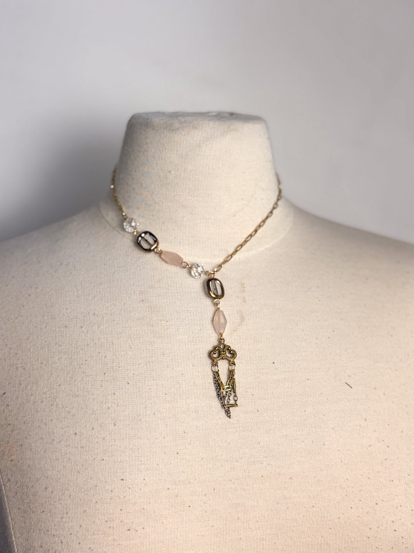 OOAK Faceted Glass & Filagree Charm Necklace