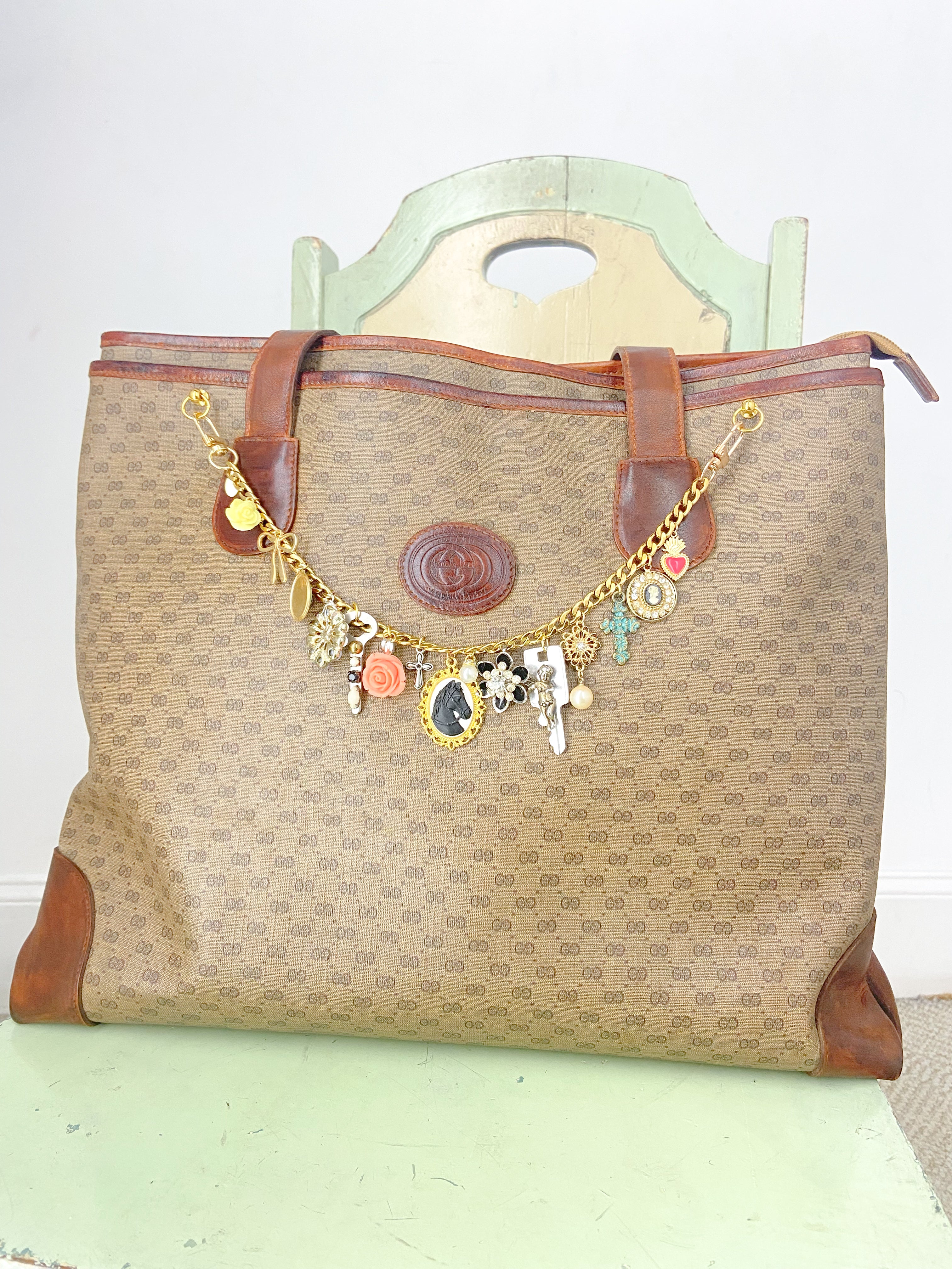 OOAK Vintage Gucci Large Satchel Purse with Charmed Chain Strap