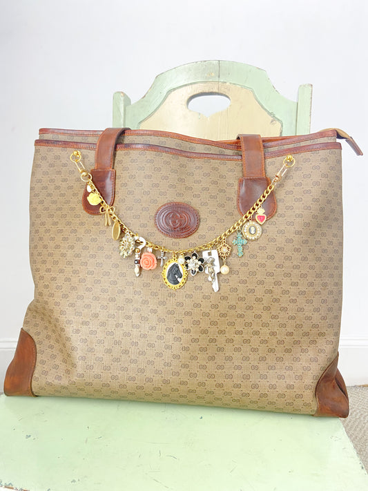 OOAK Vintage Gucci Large Satchel Purse with Charmed Chain Strap
